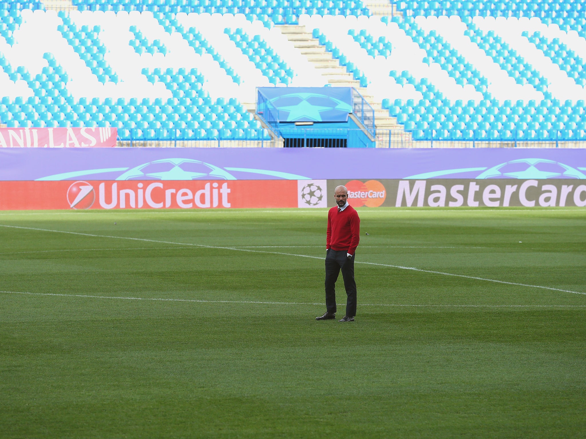 Pep Guardiola at the Vicente Calderon on Tuesday