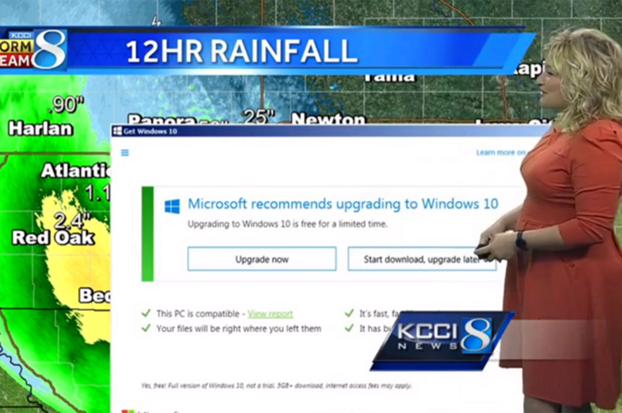 A Windows 10 upgrade interrupts a live TV weather broadcast in Iowa