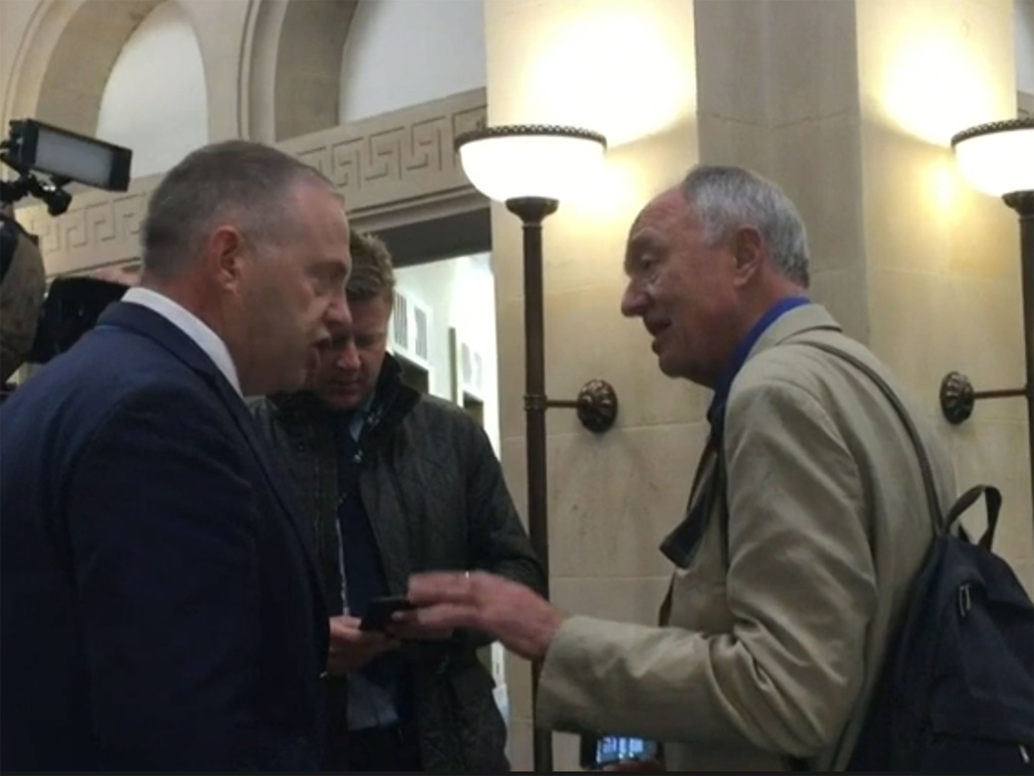 John Mann confronts Ken Livingstone outside the BBC's Millbank studios