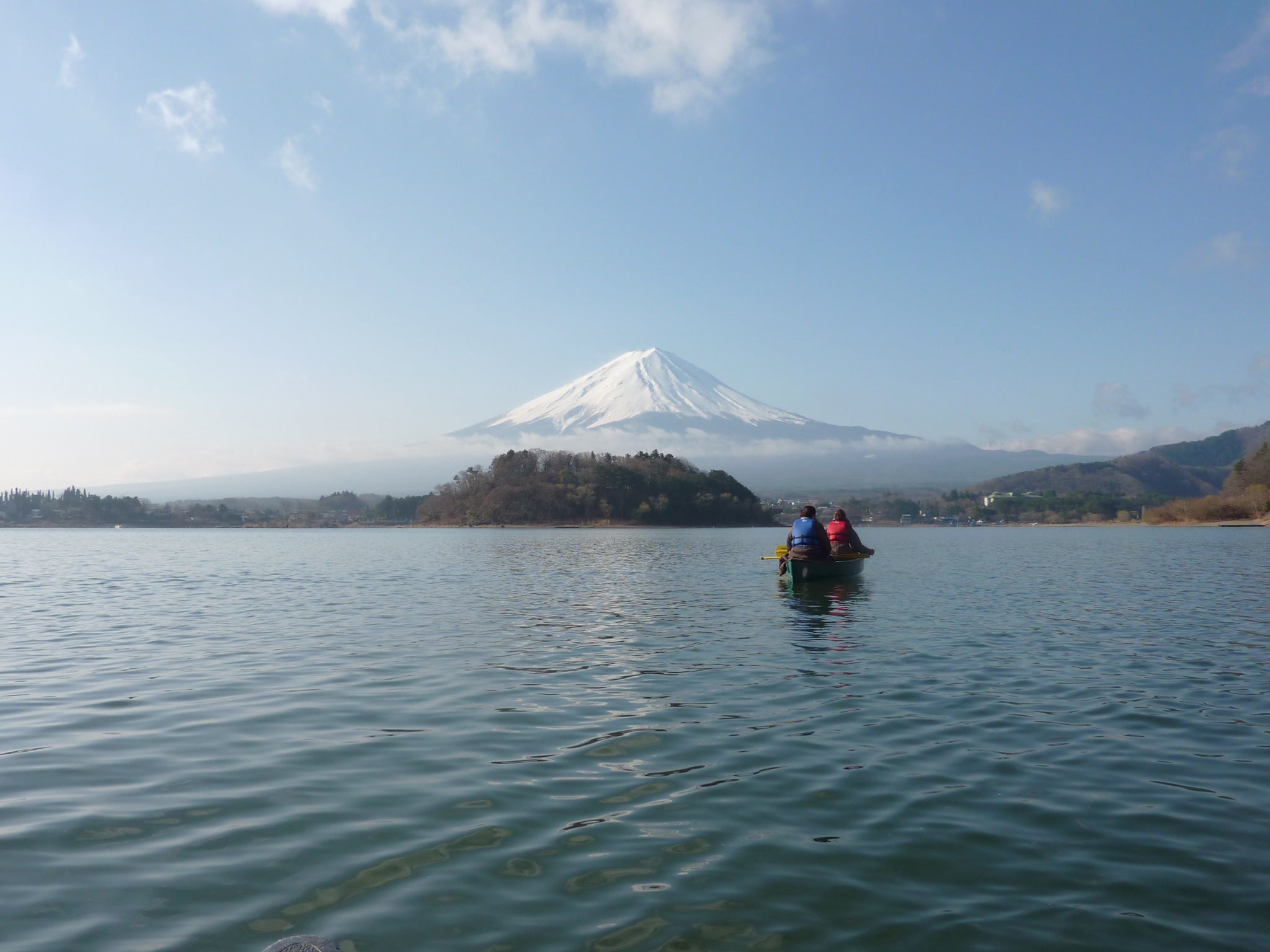 Canoeing on Lake Kawaguchi, with a view of Mt Fuji