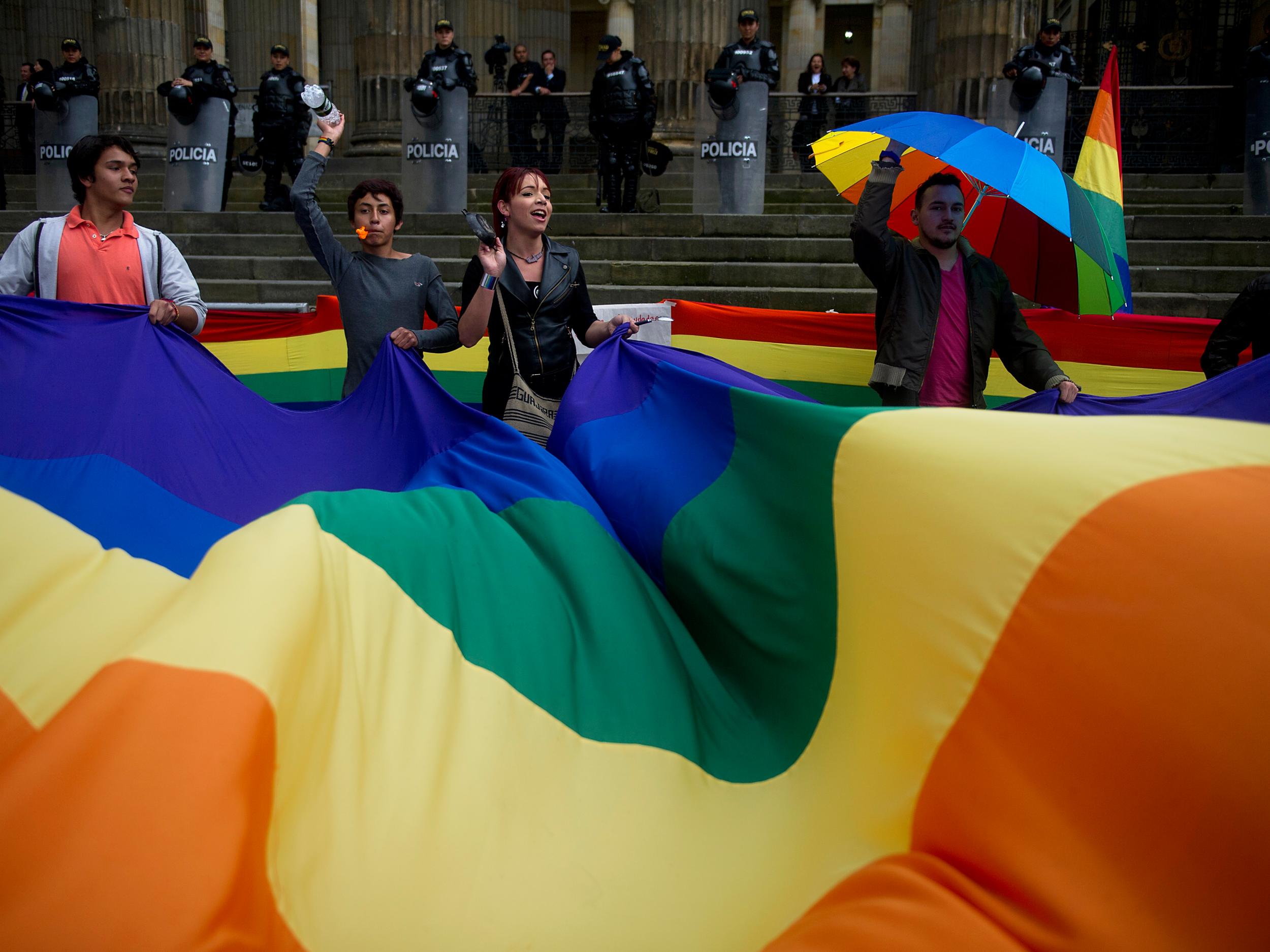 LGTB activists demonstrate outside the Colombian Congress in Bogota in 2013 (Getty images )