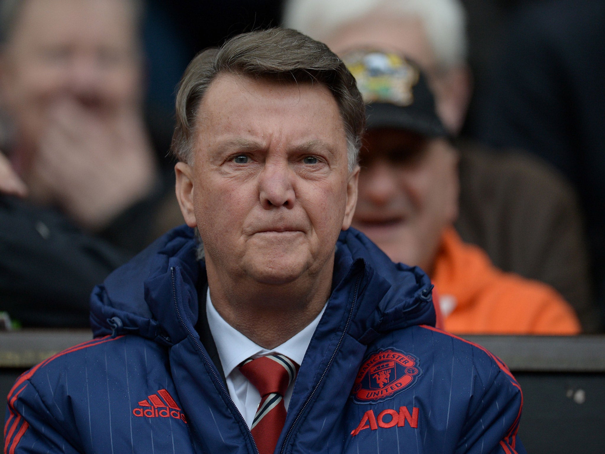 Louis van Gaal looks on from the stands