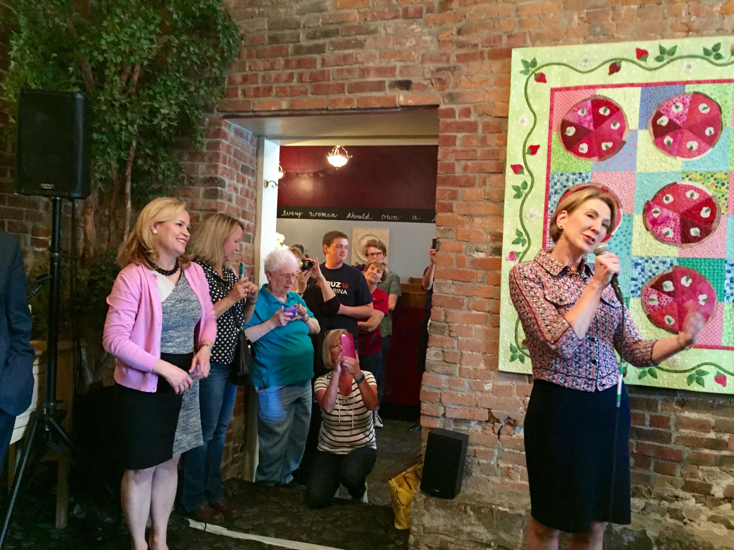 Ms Cruz and Ms Fiorina spoke to supporters in the town of Greencastle (Andrew Buncombe )