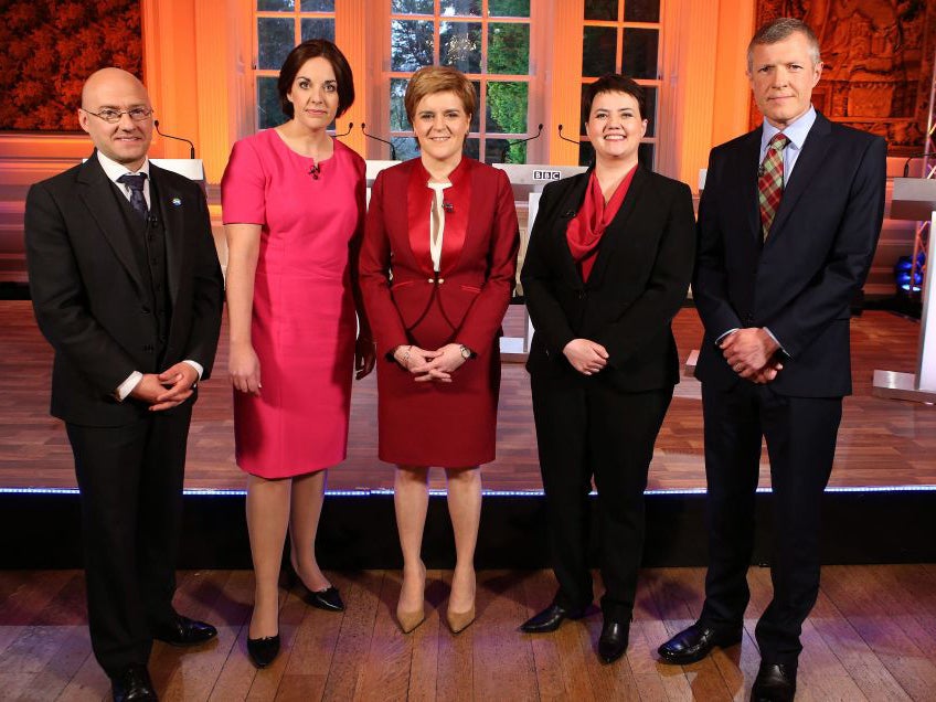 (Left to right) Scottish Green Party co-convener Patrick Harvie, Scottish Labour Party leader Kezia Dugdale, First Minister and leader of the Scottish National Party Nicola Sturgeon, Scottish Conservative leader Ruth Davidson and Scottish Liberal Democrat leader Willie Rennie