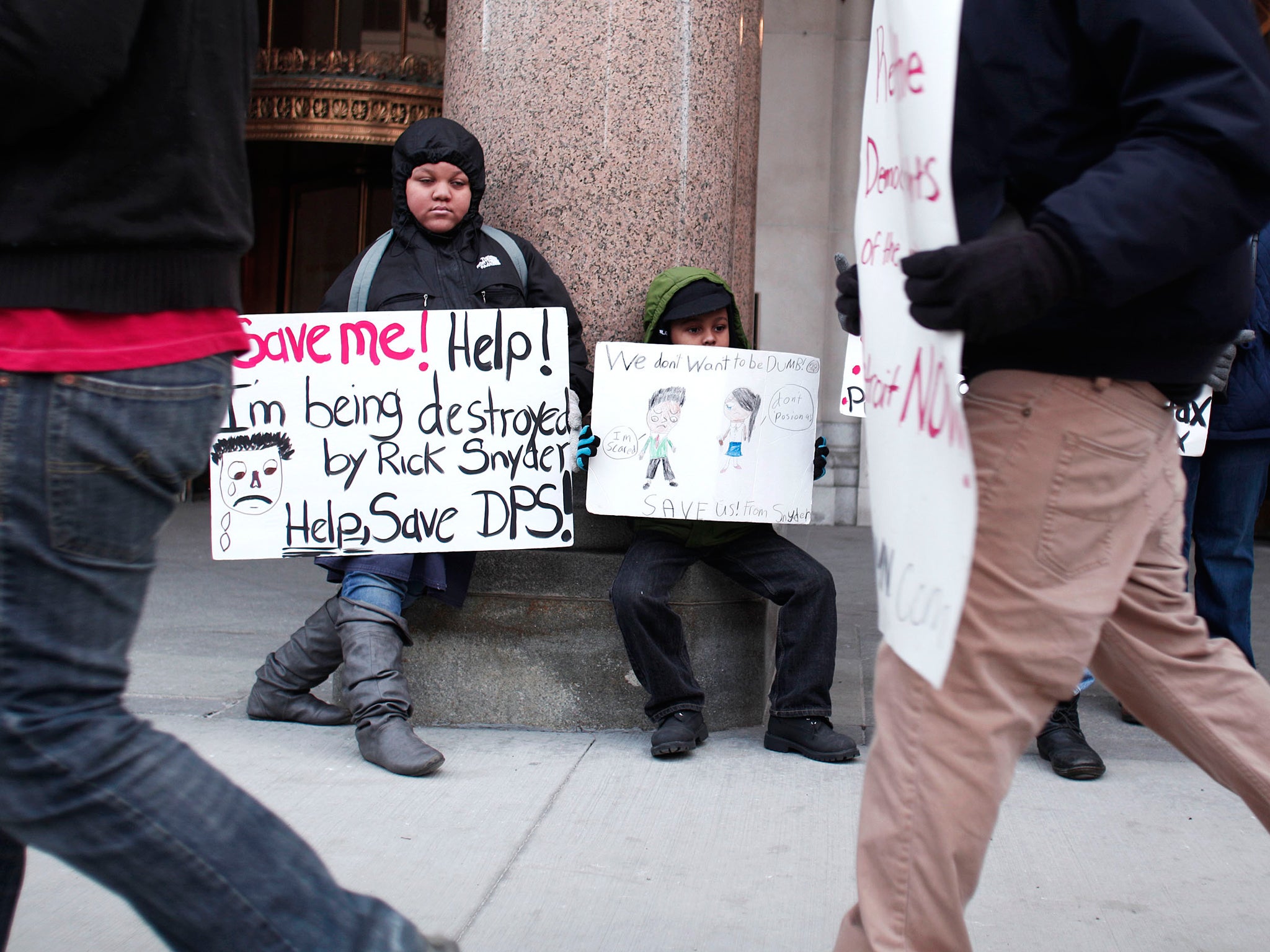 Protesters outside the Michigan State building during a January 2016 sickout Bill Pugliano/Getty