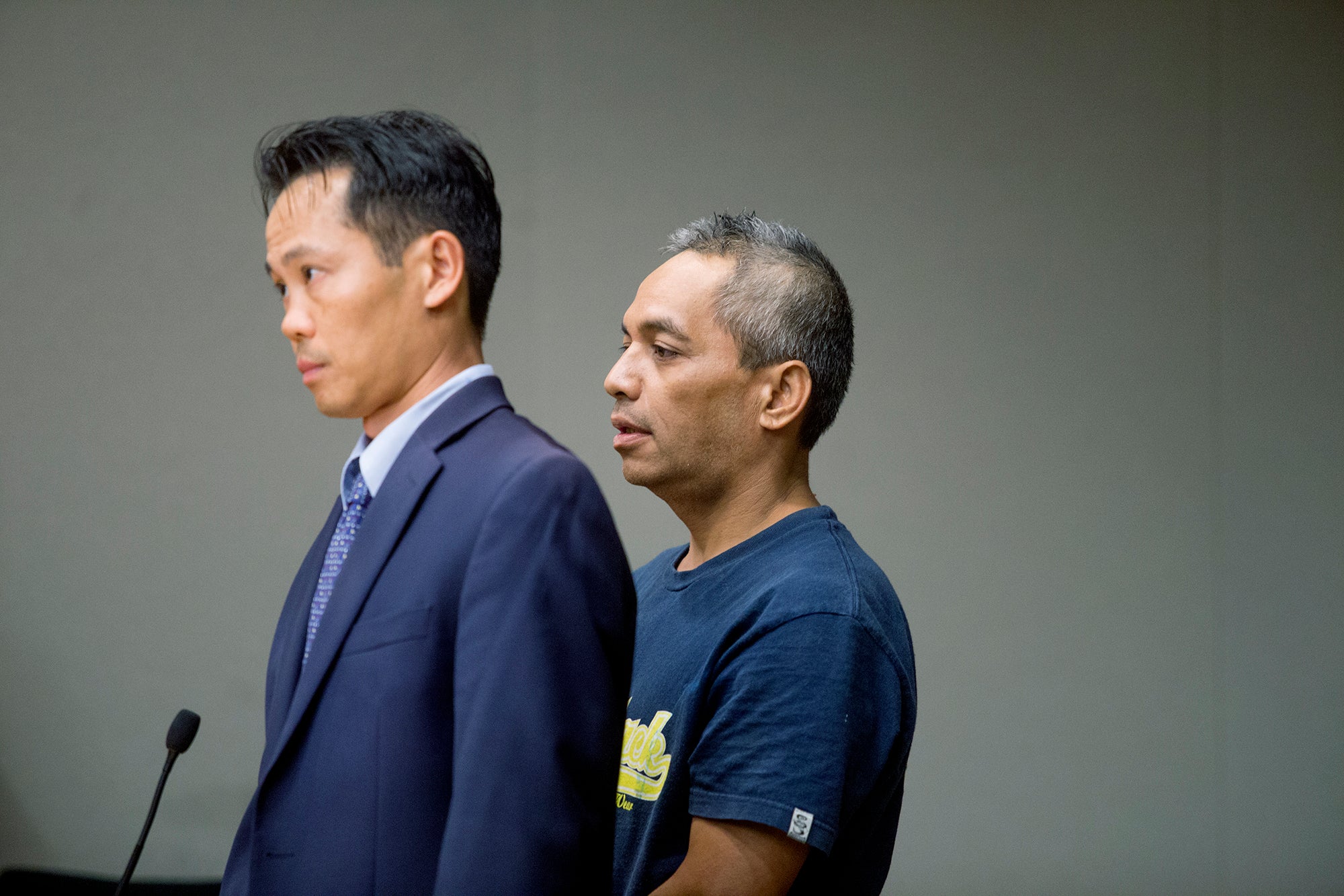 Peter Kema Sr., right, appears Friday, April 29, 2016, for arraignment in Hilo Circuit Court in Hilo, Hawaii