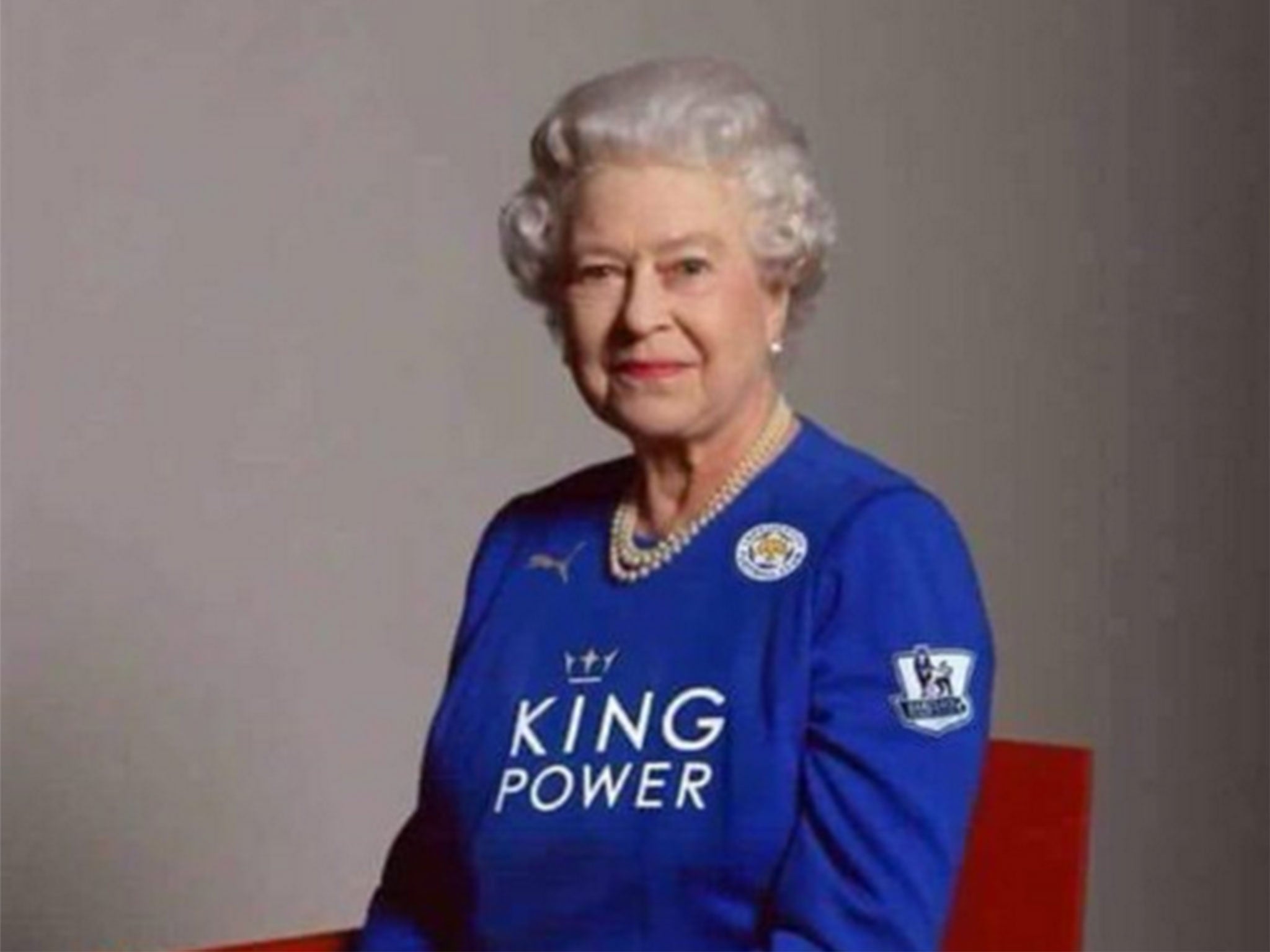 A picture of the Queen in a Leicester shirt mocked up for Twitter