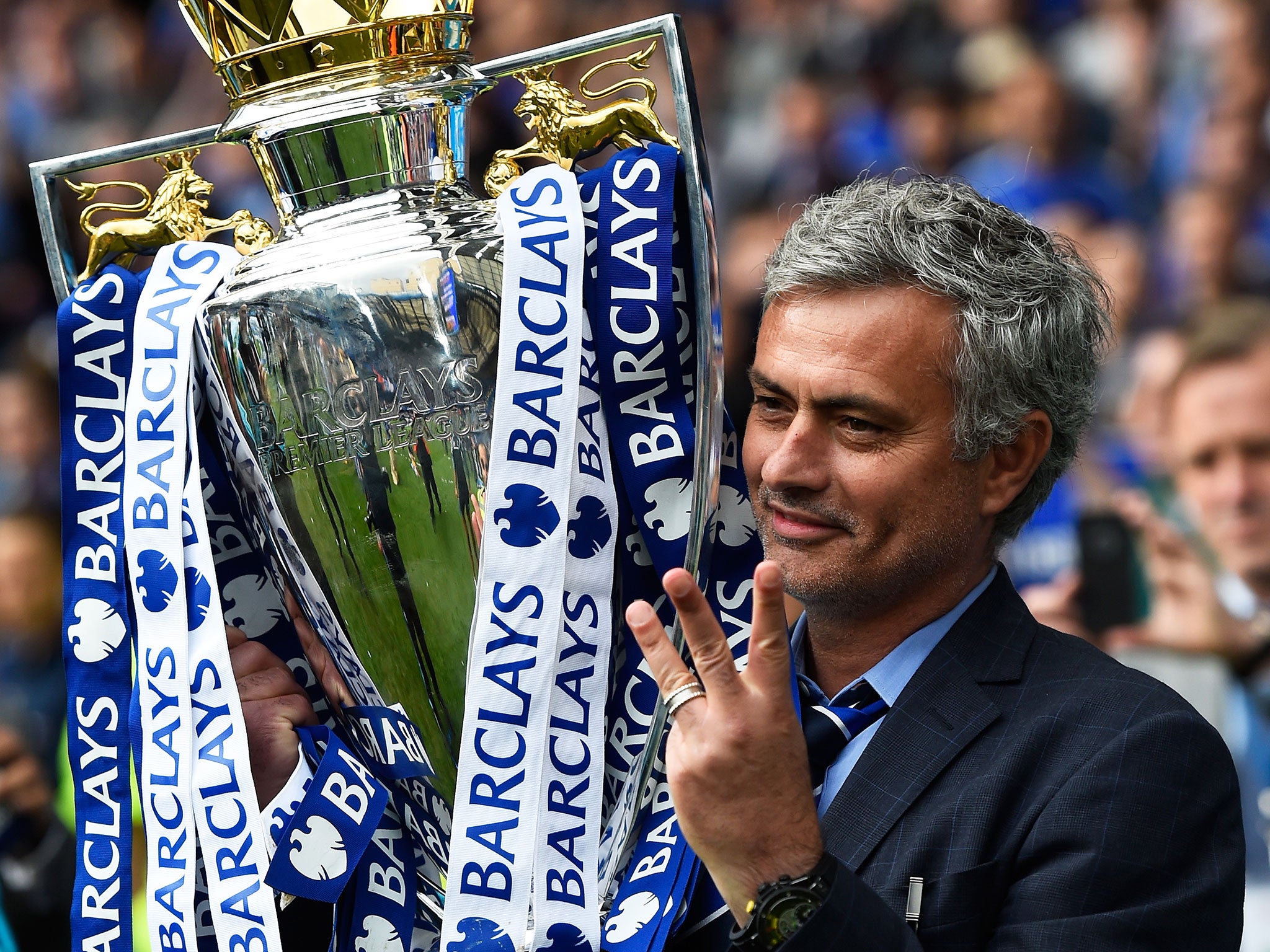 Jose Mourinho with the Premier League trophy