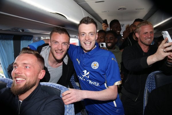 Jamie Vardy alongside his lookalike Lee Chapman