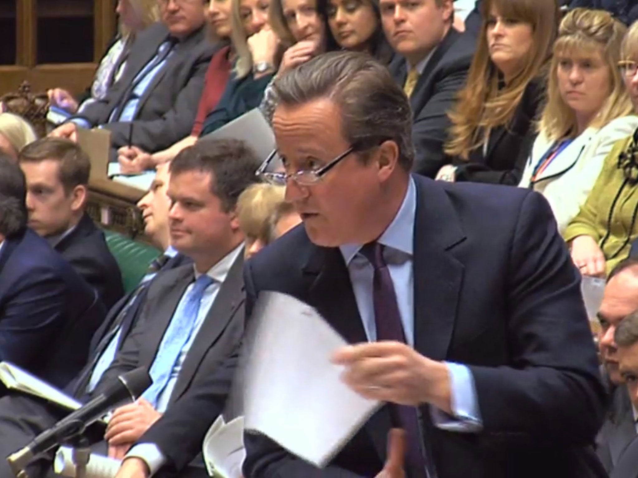 Prime Minister David Cameron speaks during Prime Minister's Questions in the House of Commons, London.