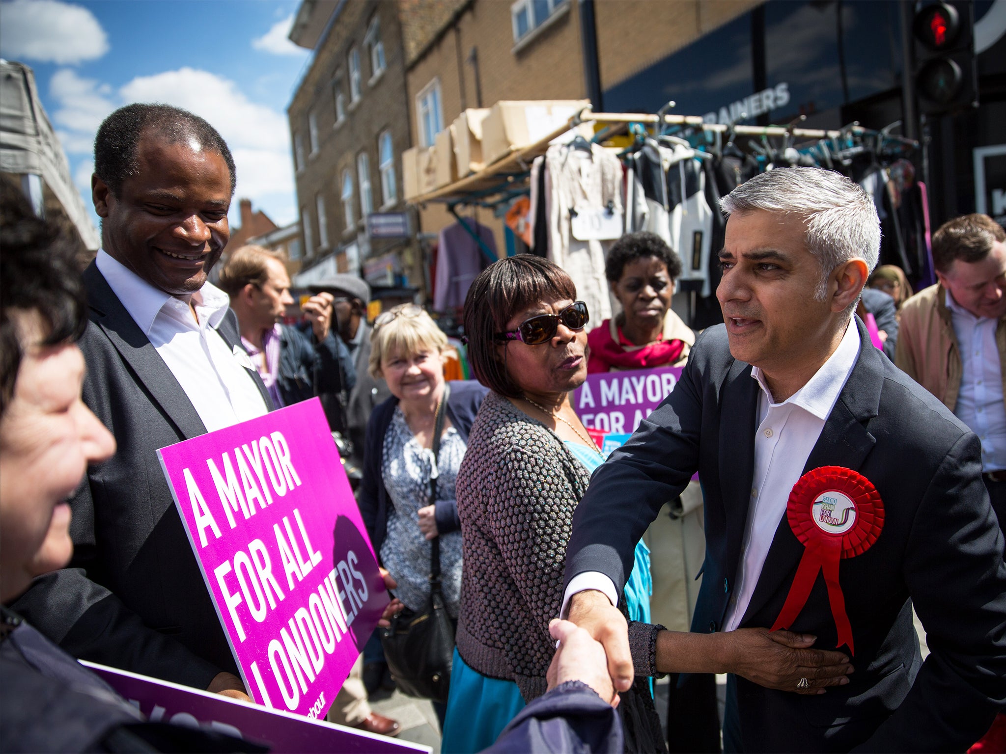 Sadiq Khan meets locals at East Street Market in Walworth yesterday