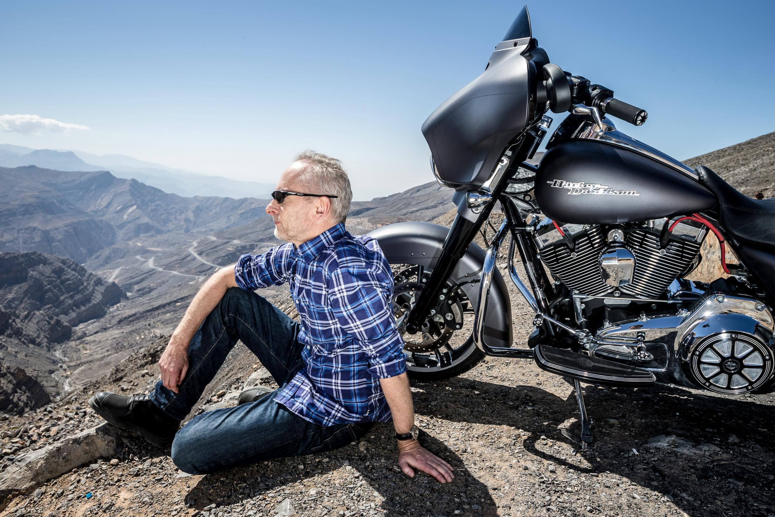 Jeremy and his Harley in the Hajar mountains