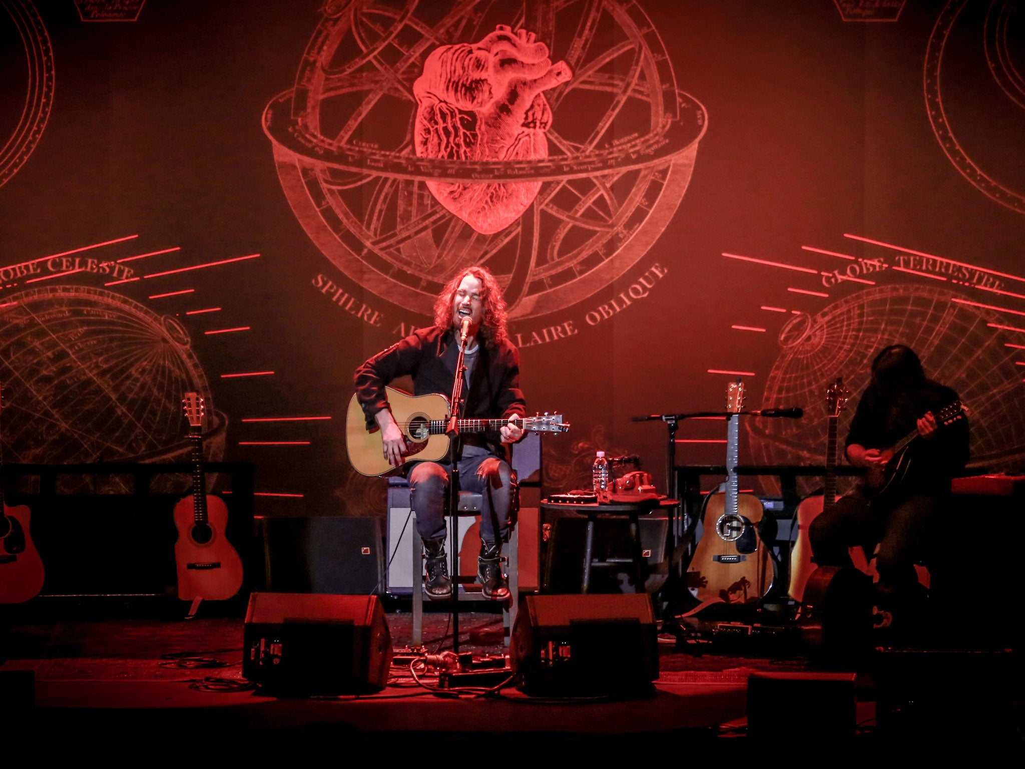 Chris Cornell performs on stage at the Royal Albert Hall, accompanied by Bryan Gibson on May 03, 2016 in London, England