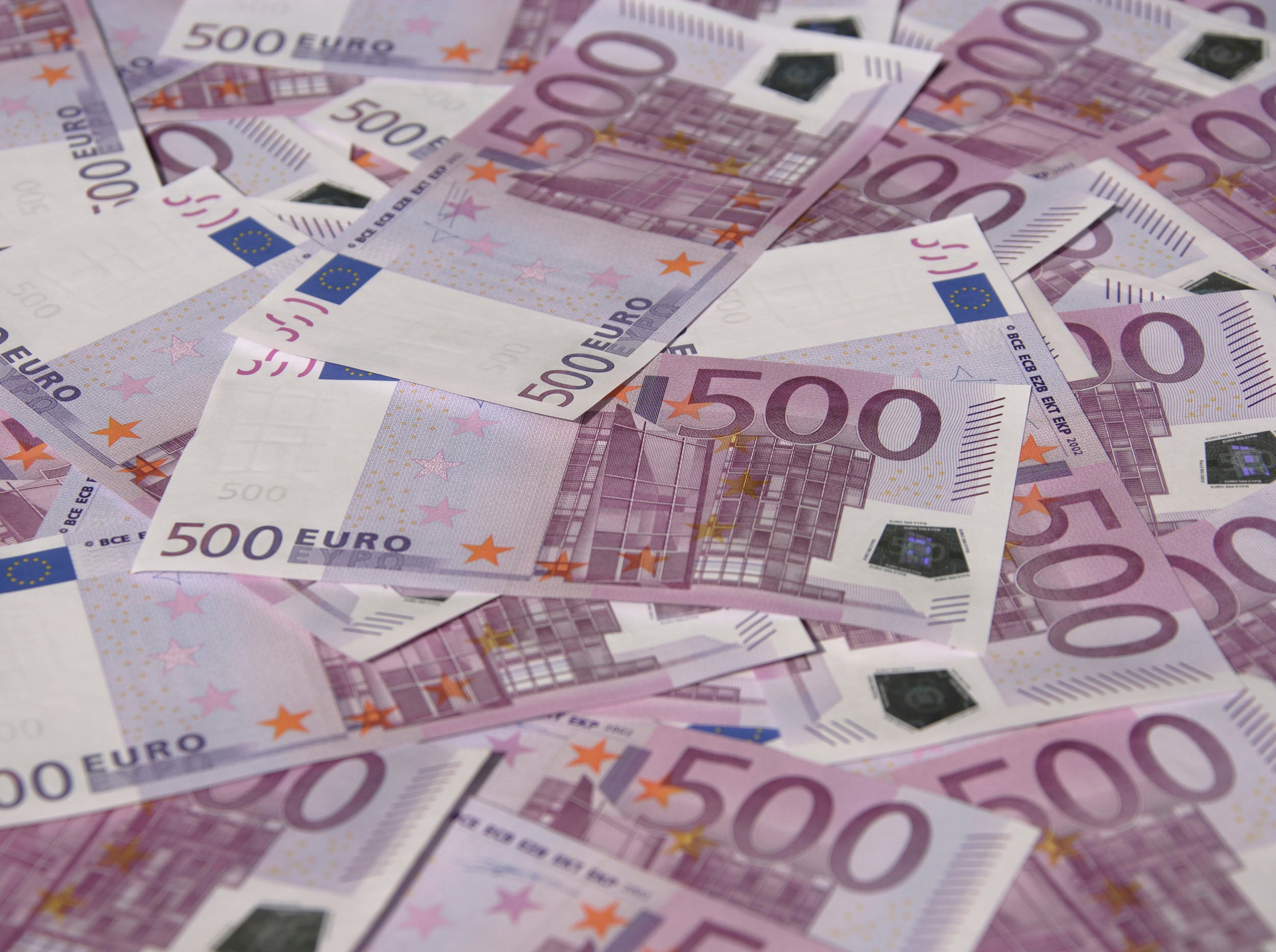 The large, violet bills are the most valuable Euro notes and the biggest physically