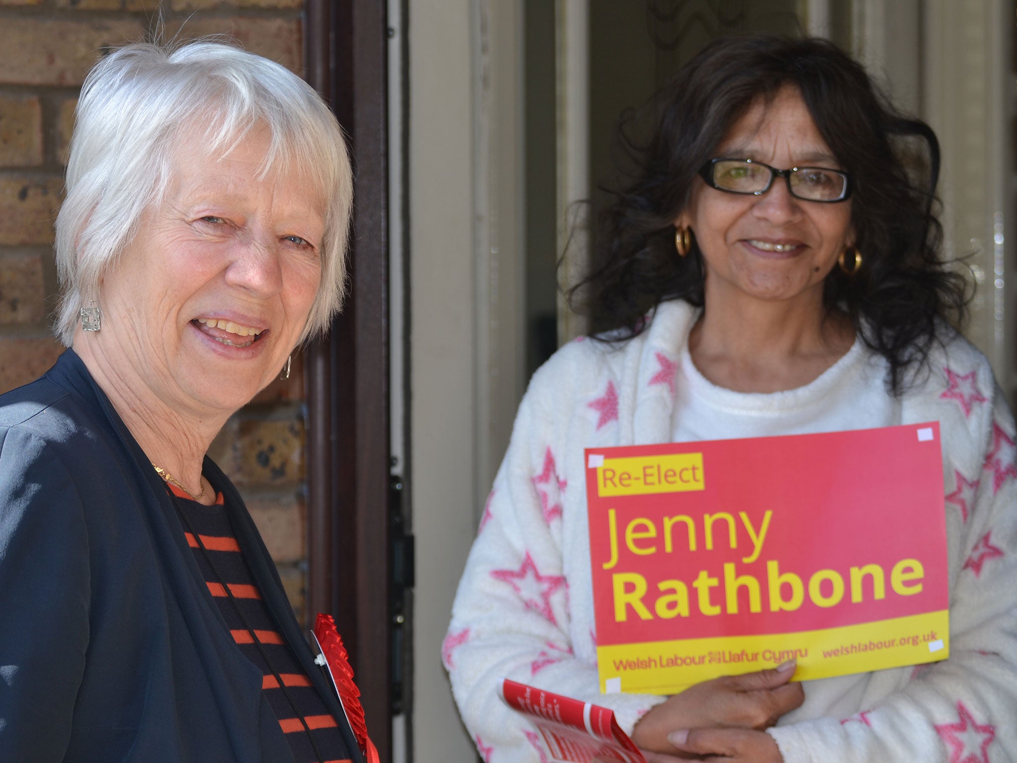 Jenny Rathbone with Kathleen Kahar, one Cardiff resident who was in no doubt as to which way she would vote
