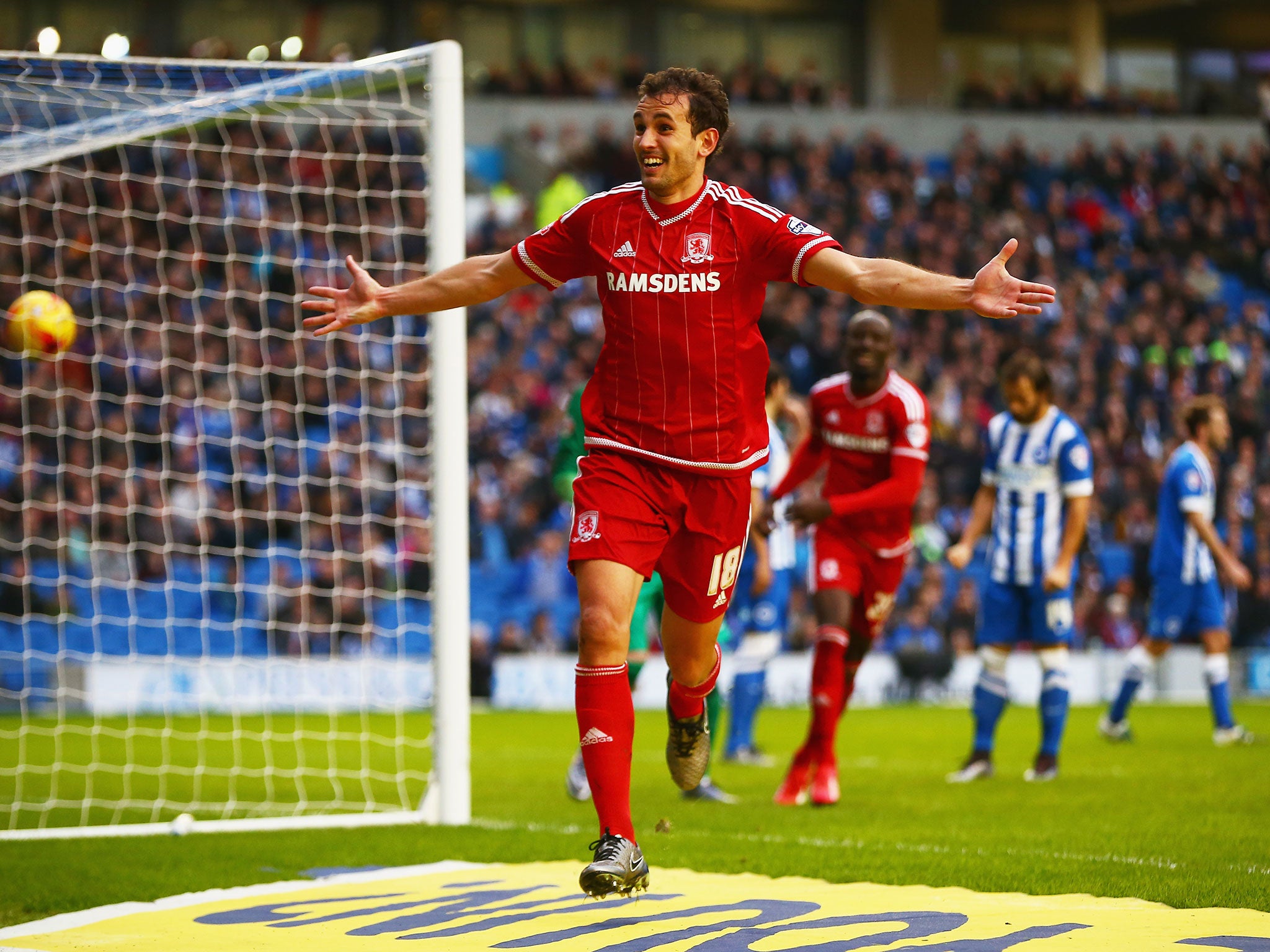 Christian Stuani celebrates scoring for Boro in the 3-0 win over Brighton earlier in the season