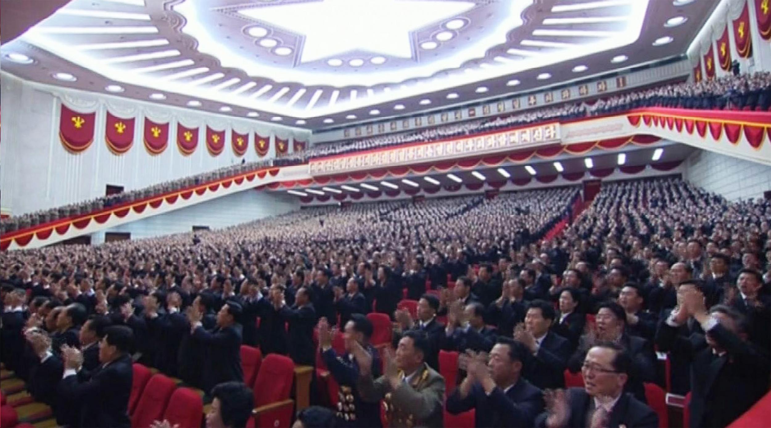 Delegates applaud during the congress in Pyongyang