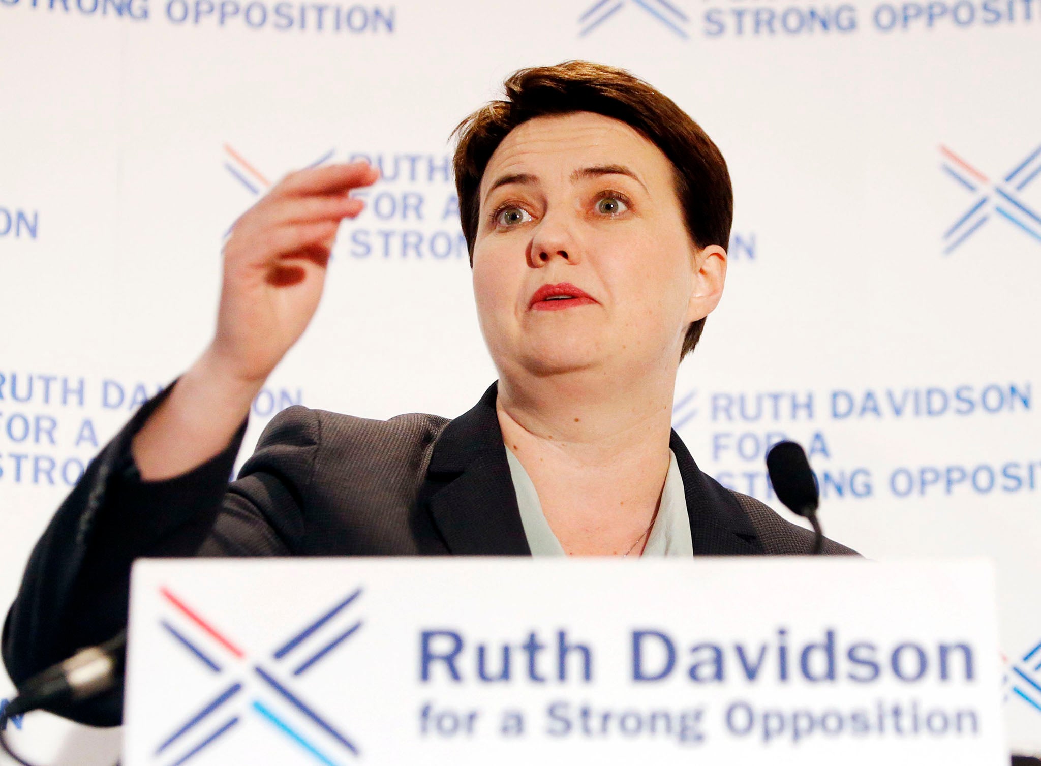 Ruth Davidson speaking at the Apex Hotel in Edinburgh, after leading the party to their best ever performance at Holyrood