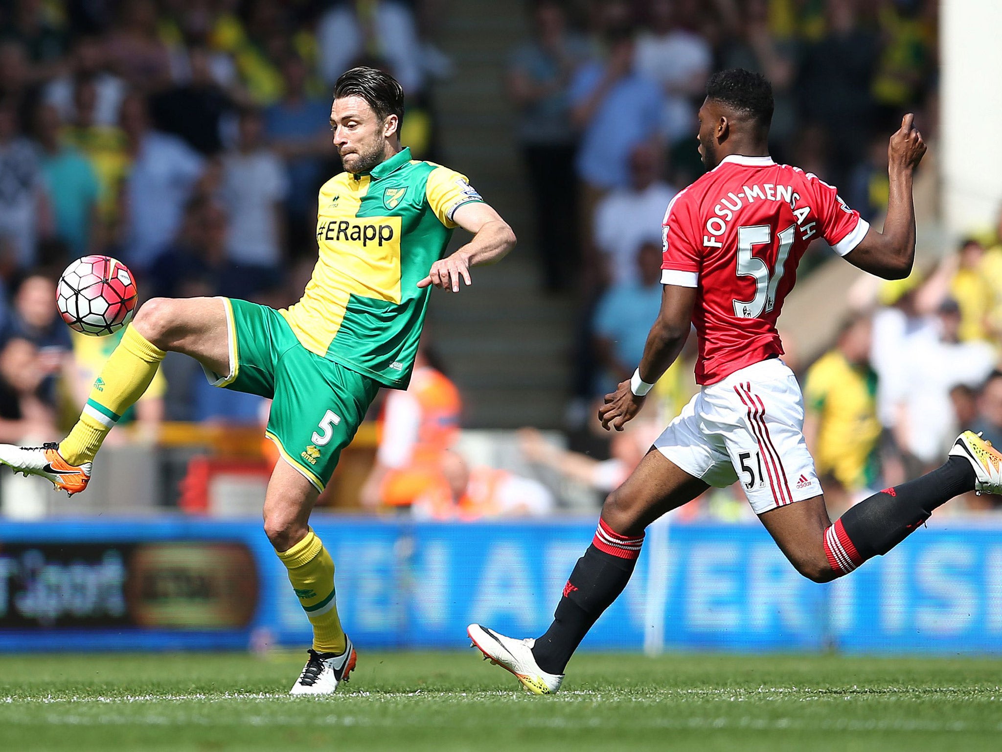 The captain, back in the side at centre-half, did all he could to repel United's counter-attacks.
