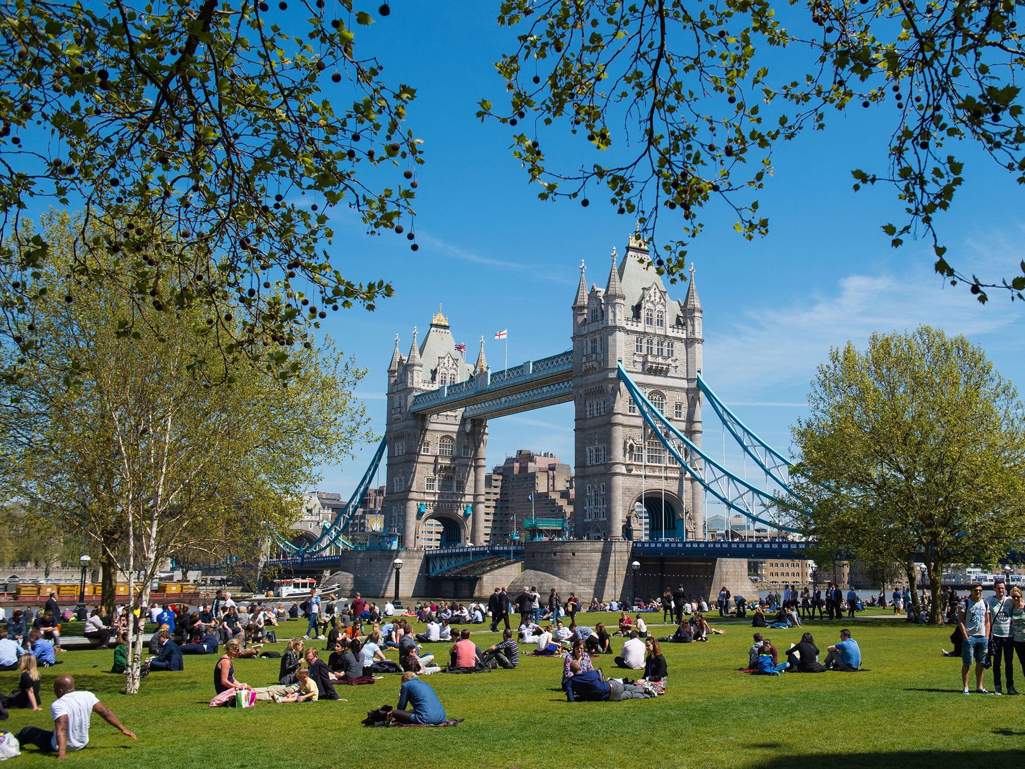 People enjoy the sun in Potters Fields in London, as many parts of the UK enjoy a day of warm weather