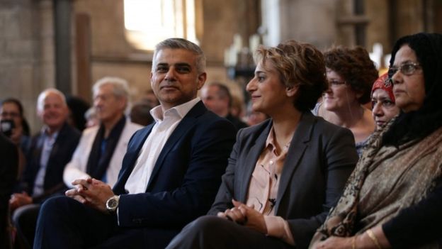 Sadiq Khan and his wife Saadiya at his swearing-in ceremony: AFP/Getty