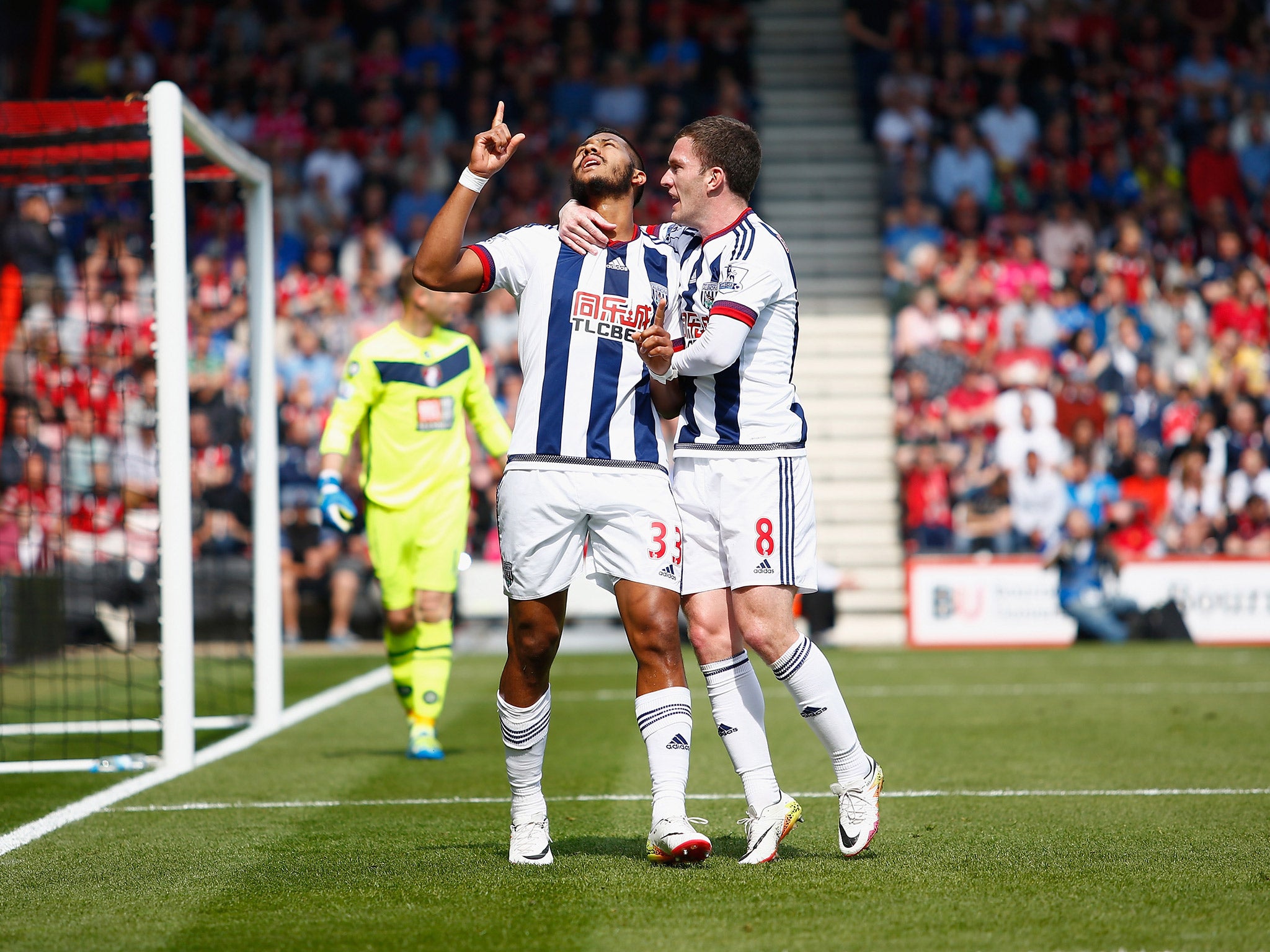 Salomon Rondon celebrates after scoring the opener for West Brom