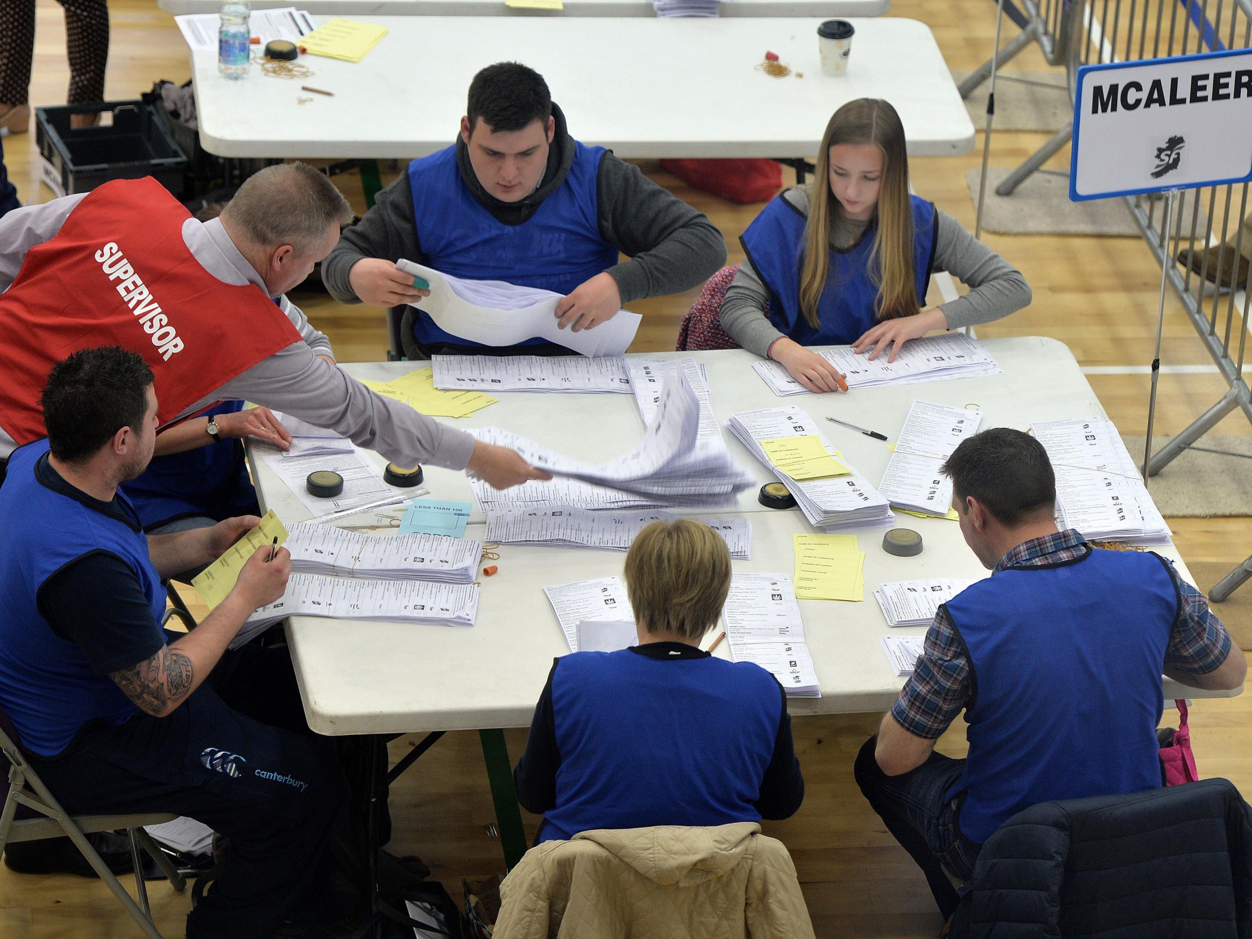 The count begins in the Northern Ireland Assembly elections at Omagh Leisure