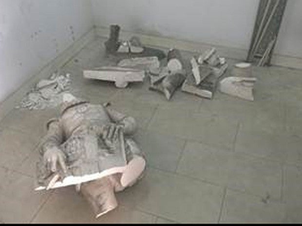 The shattered remains of the statue