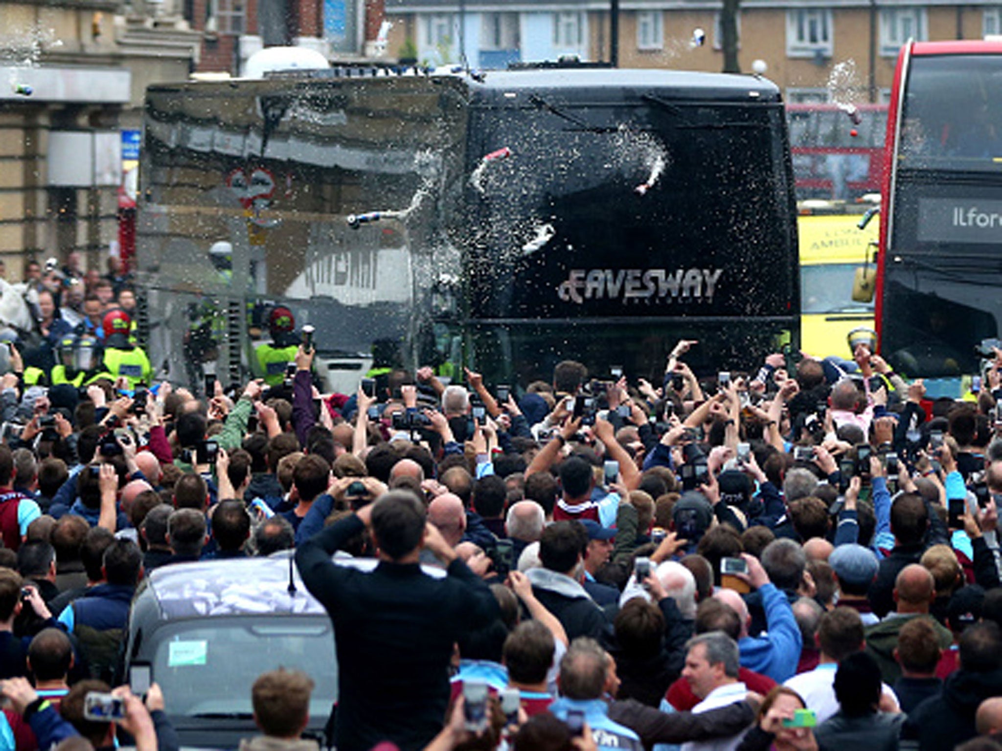 A view of bus arriving at the Boleyn Ground