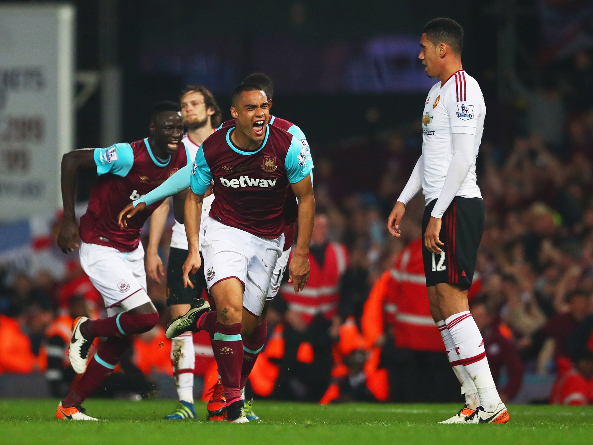 Winston Reid celebrates the final goal ever scored at the Boleyn Ground