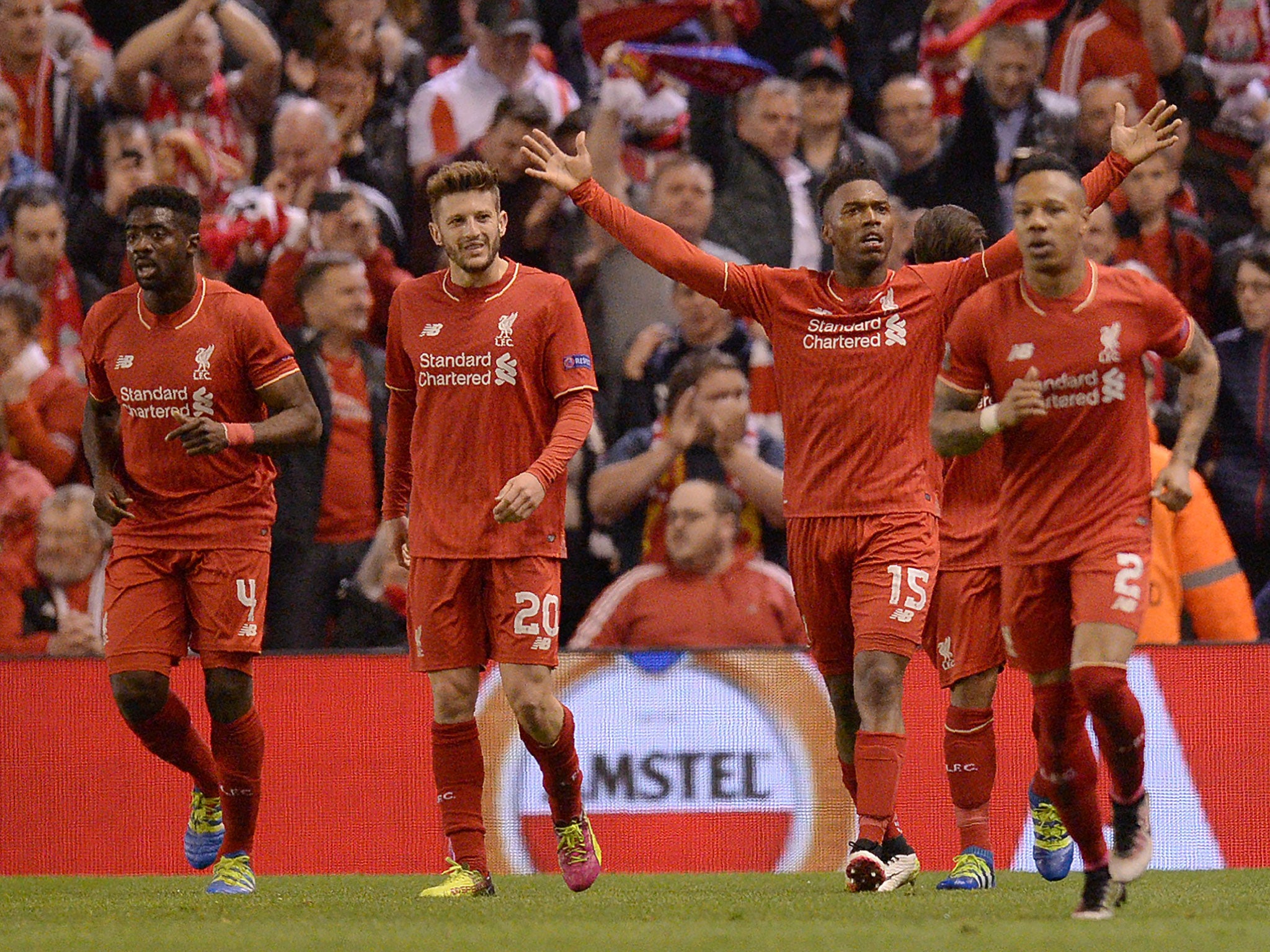 Liverpool celebrate on their way to reaching the Europa League final