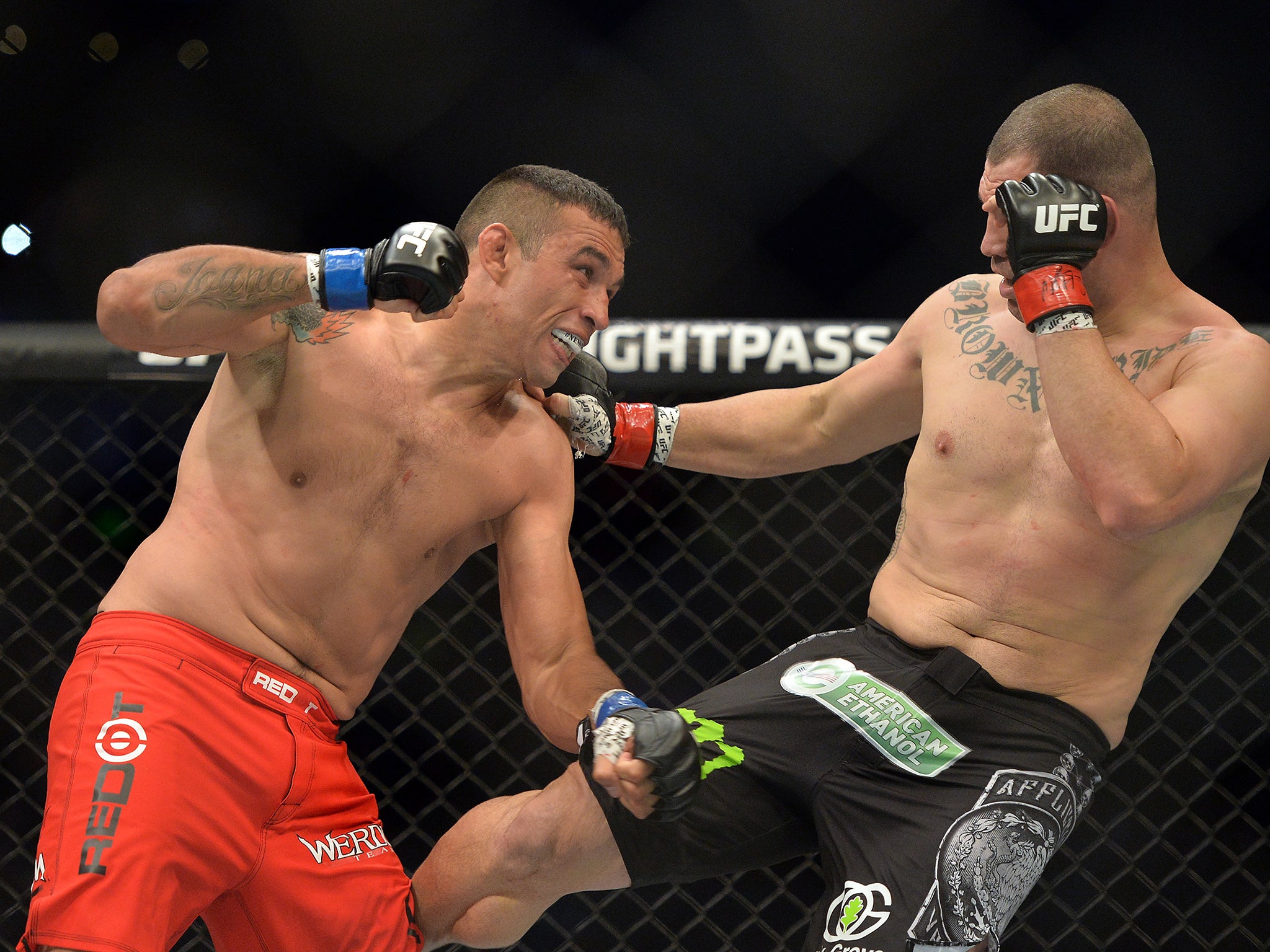 Fabricio Werdum lands a blow on Cain Velasquez