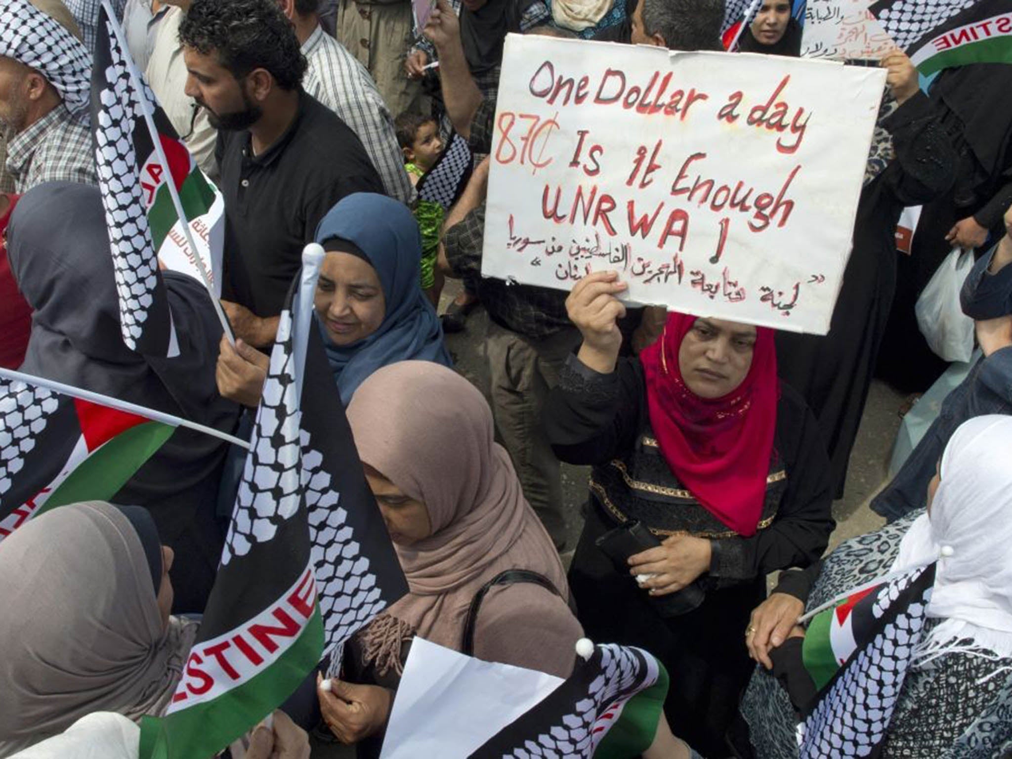 Refugees protest at the UN Relief and Works Agency for Palestinian Refugees in Beirut