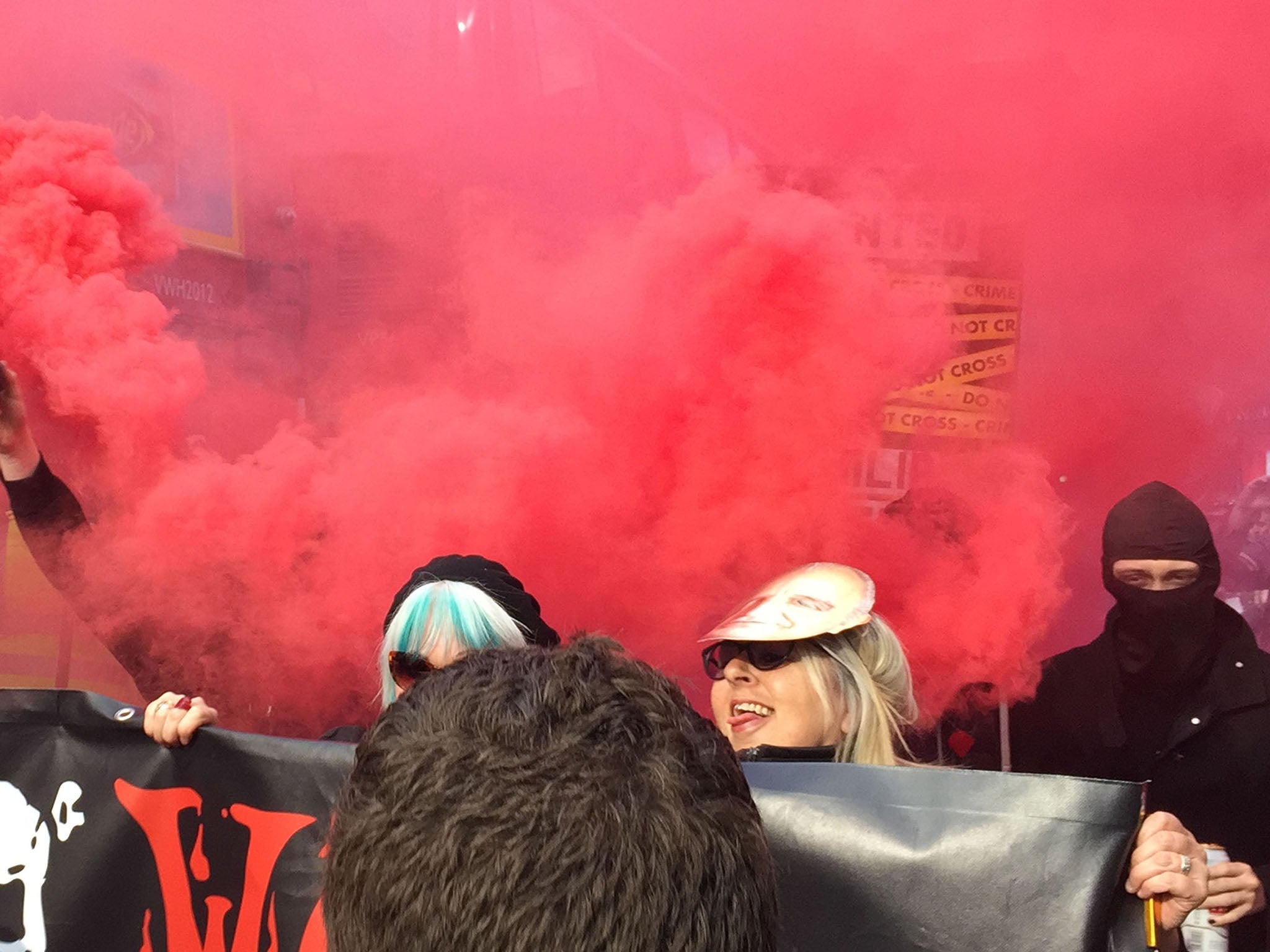 Protesters block traffic outside Topshop in Oxford street, London in a demonstration against Topshop owner Sir Philip Green.