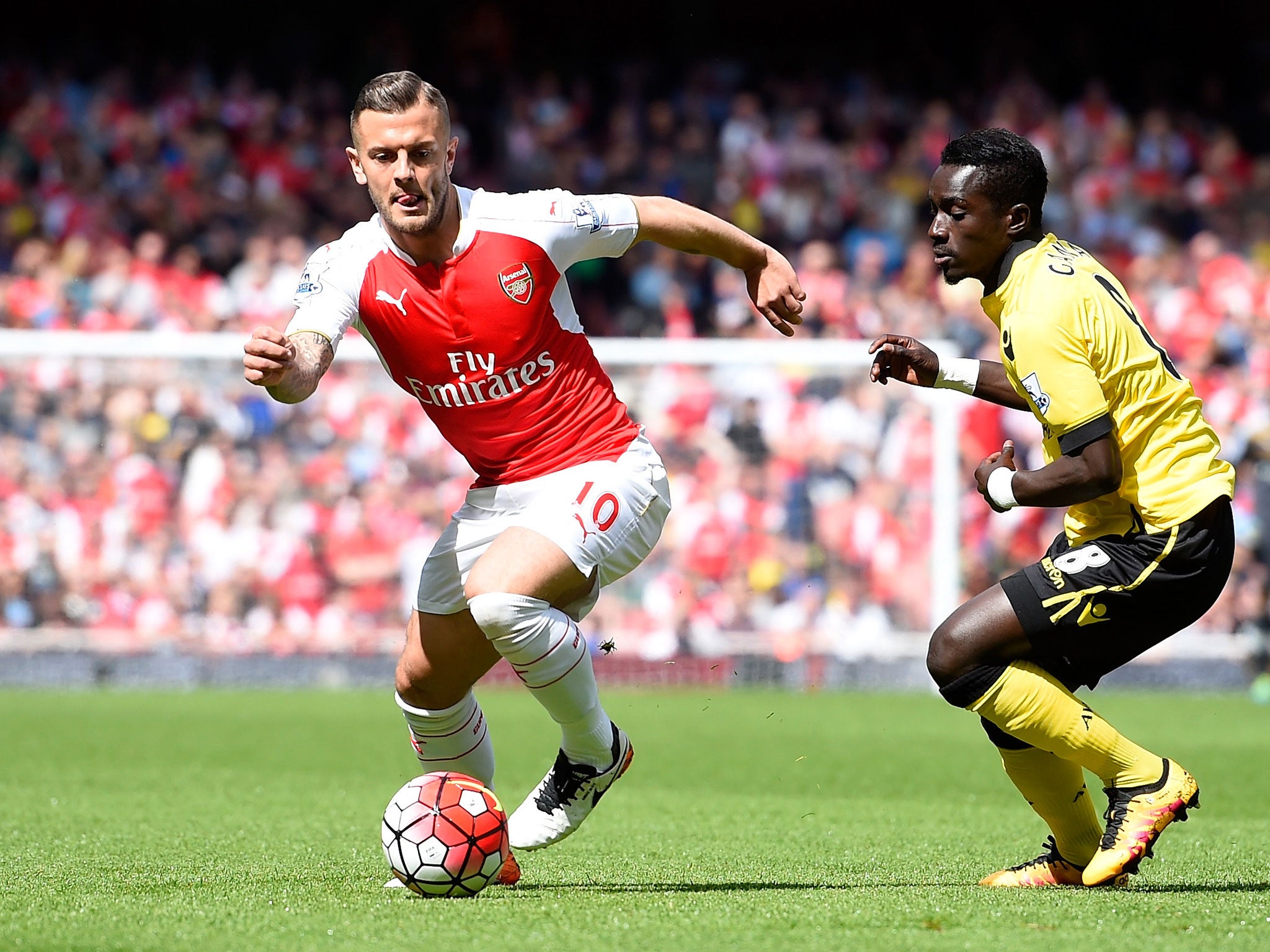 Jack Wilshere in action for Arsenal against Aston Villa