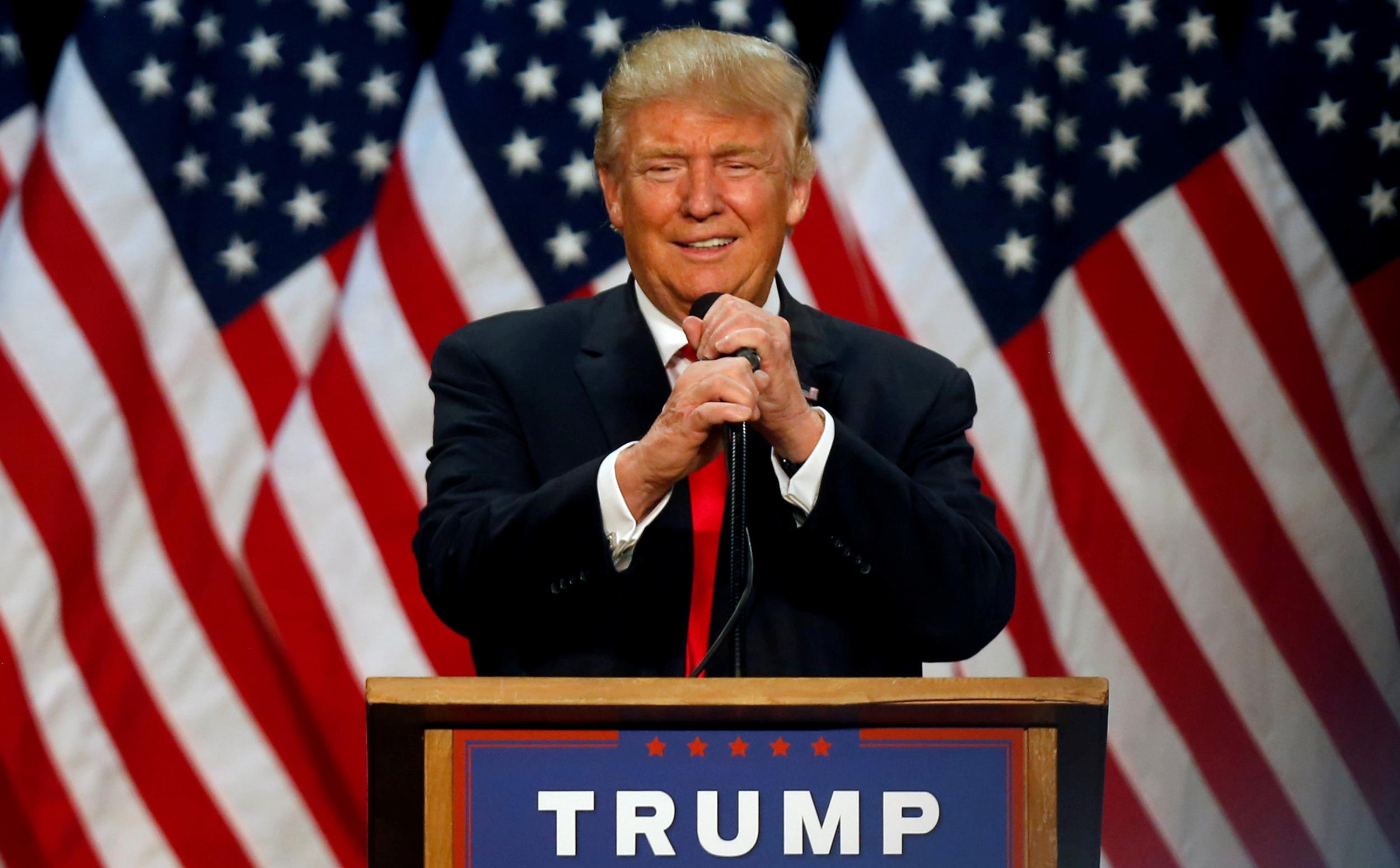 Republican presidential candidate Donald Trump speaks at a campaign rally in Eugene, Oregon