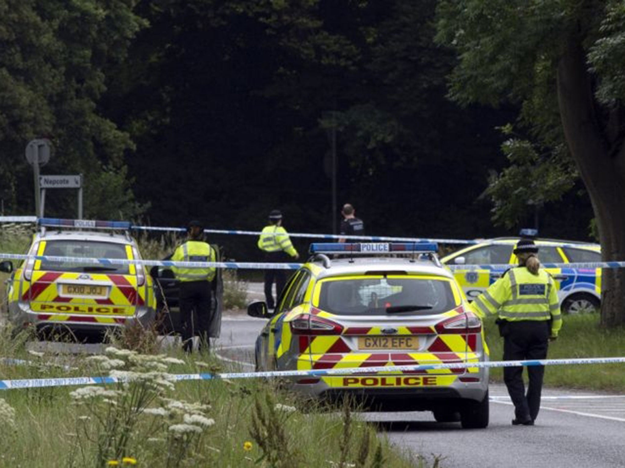 File photo dated 17/07/15 of police at the scene where Donald Lock was stabbed to death in Findon, West Sussex, as Matthew Daley, 35, has been found guilty at Lewes Crown Court of manslaughter on the grounds of diminished responsibility following the "road rage" killing of the retired solicitor