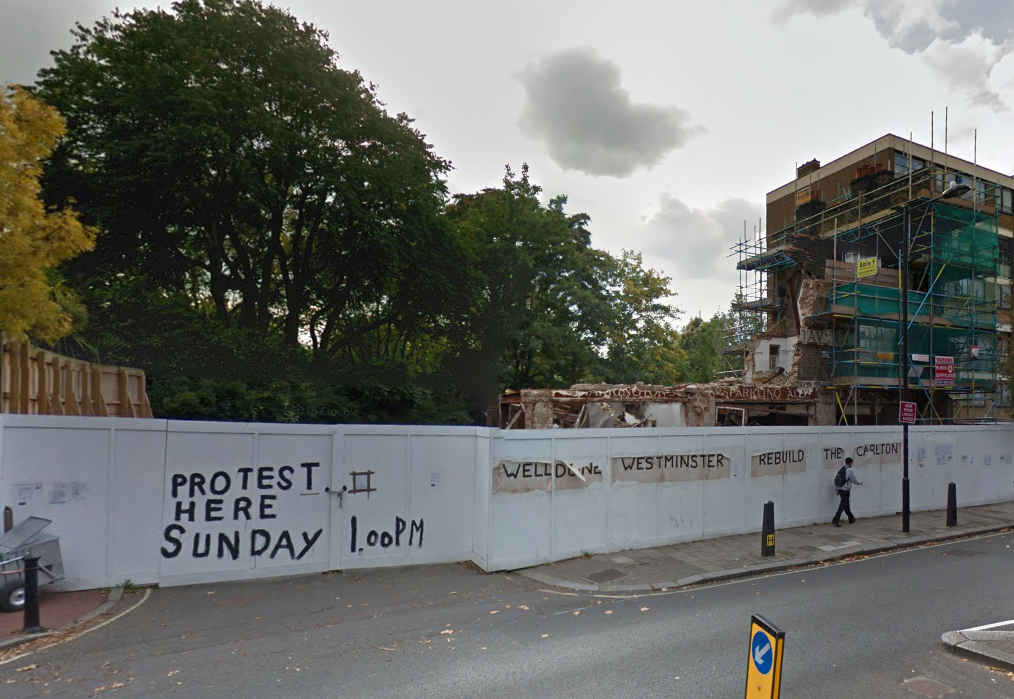 The demolished Carlton Tavern in Maida Vale