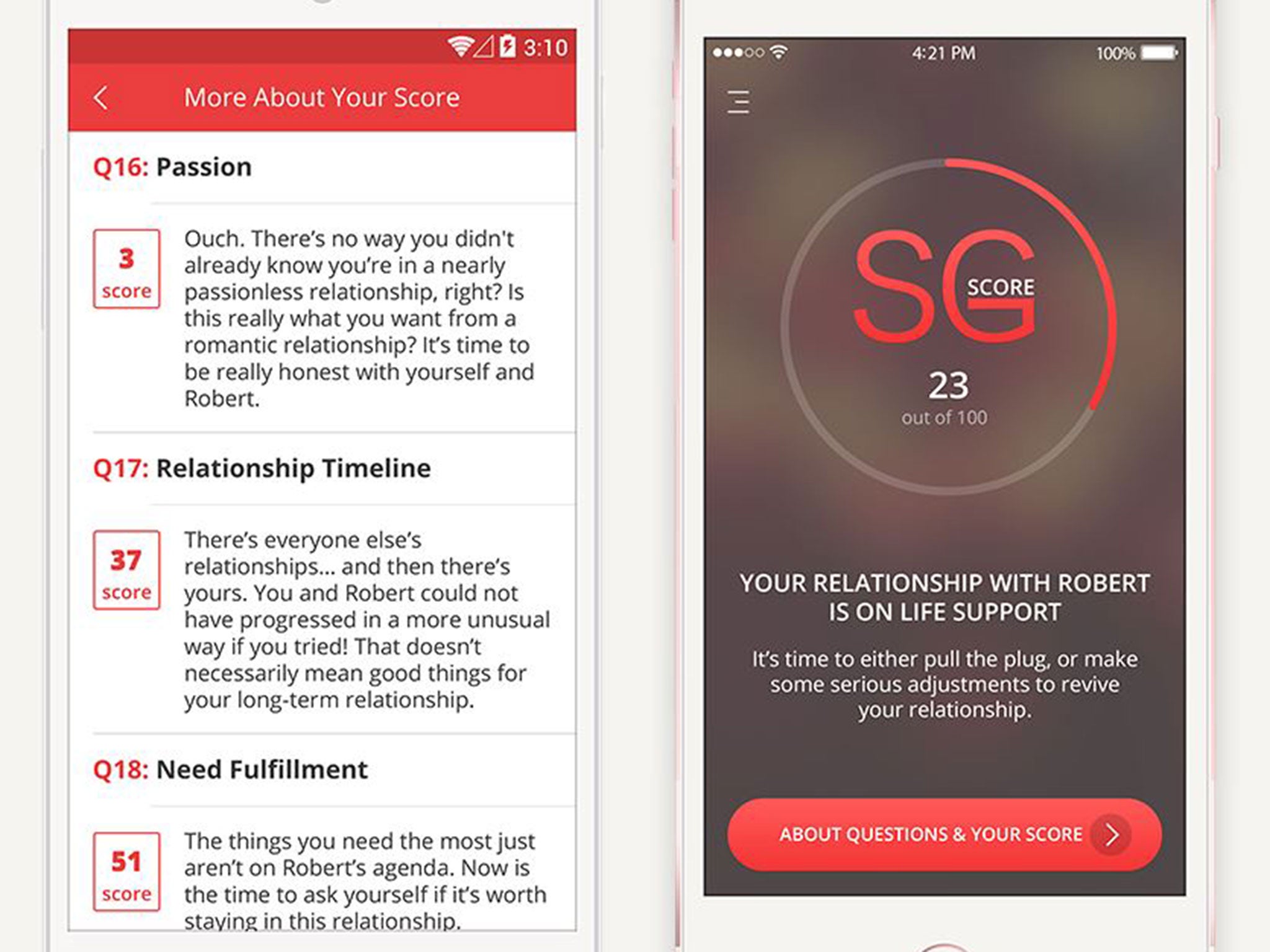 The app provides relationship advice