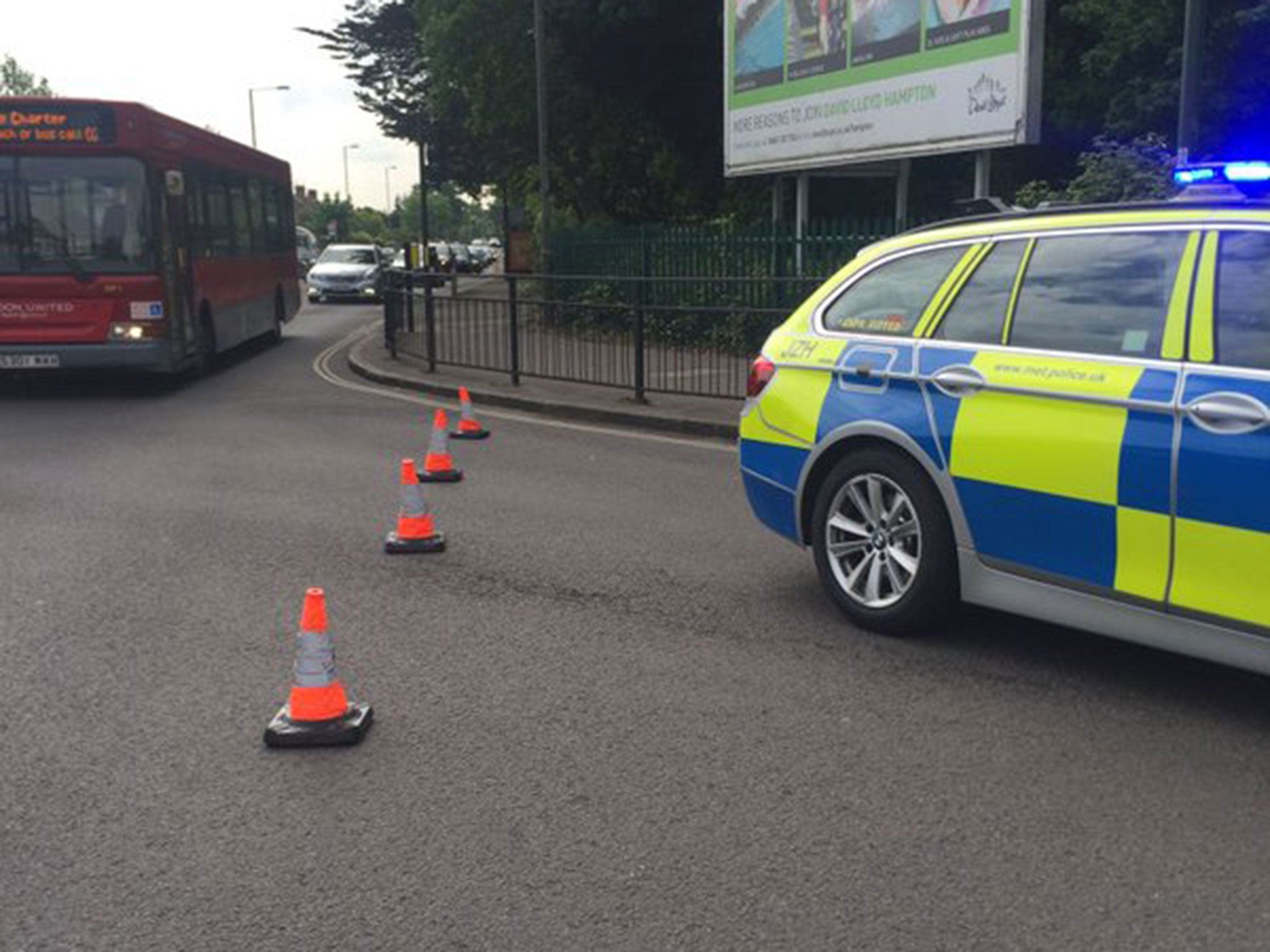 The scene of the crash in Staines Road, Twickenham, on 17 May 2016