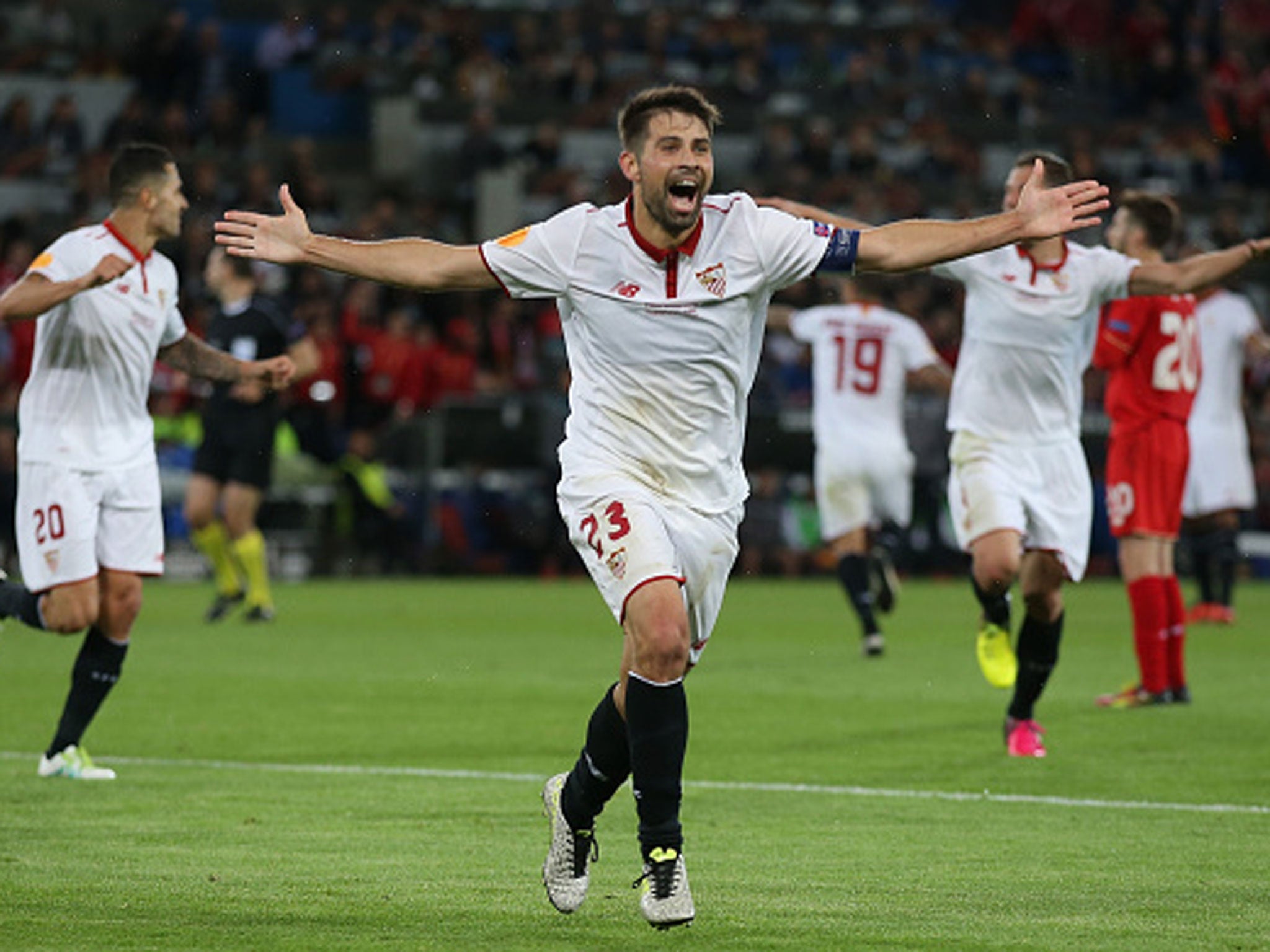 Coke scored twice in the second half against Liverpool to help Sevilla retain the Europa League