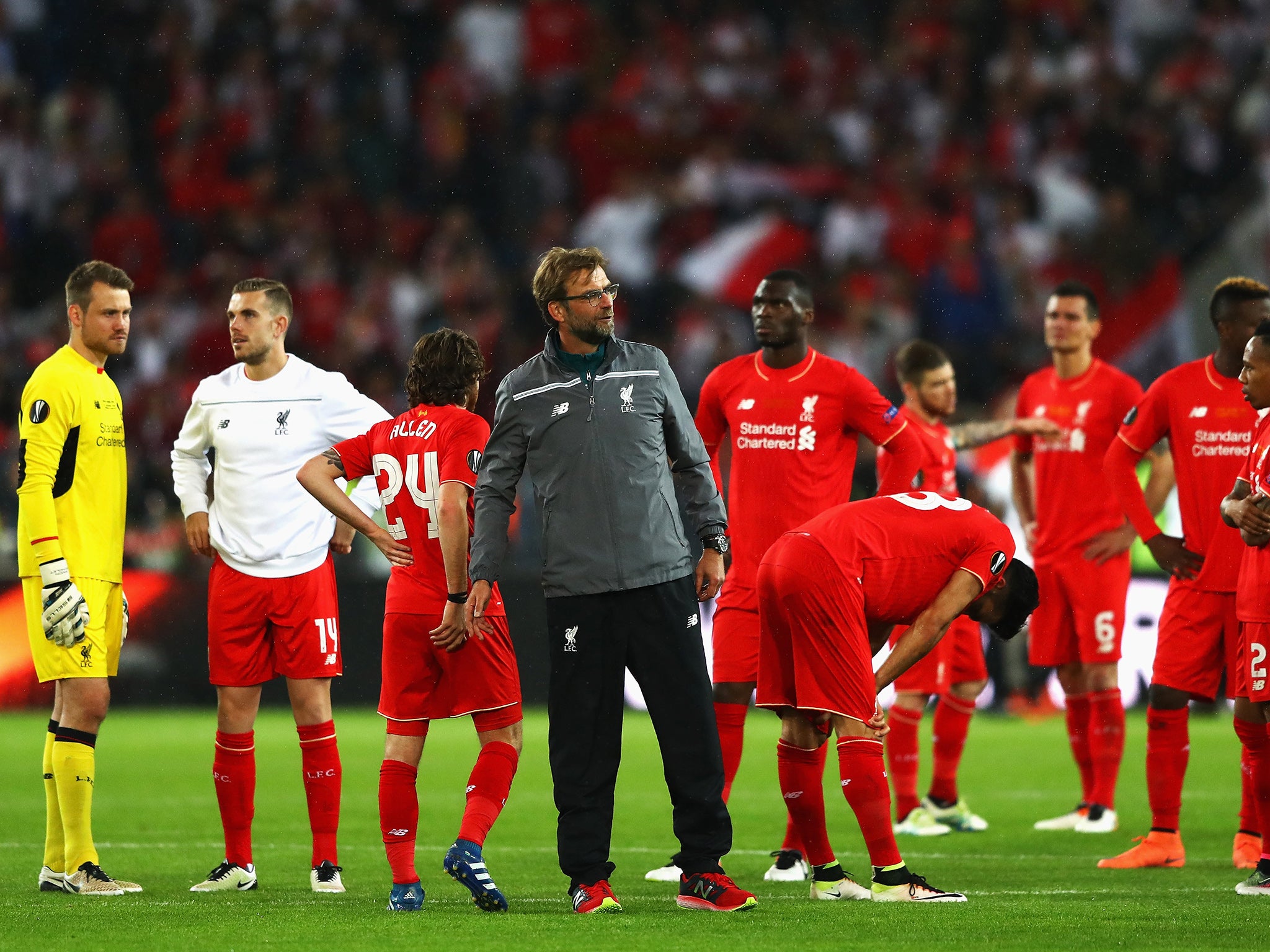 Klopp attempted to gee up his crestfallen players after defeat in Basle