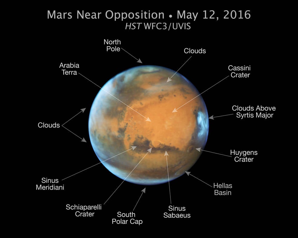 This annotated image shows the Red Planet's different regions