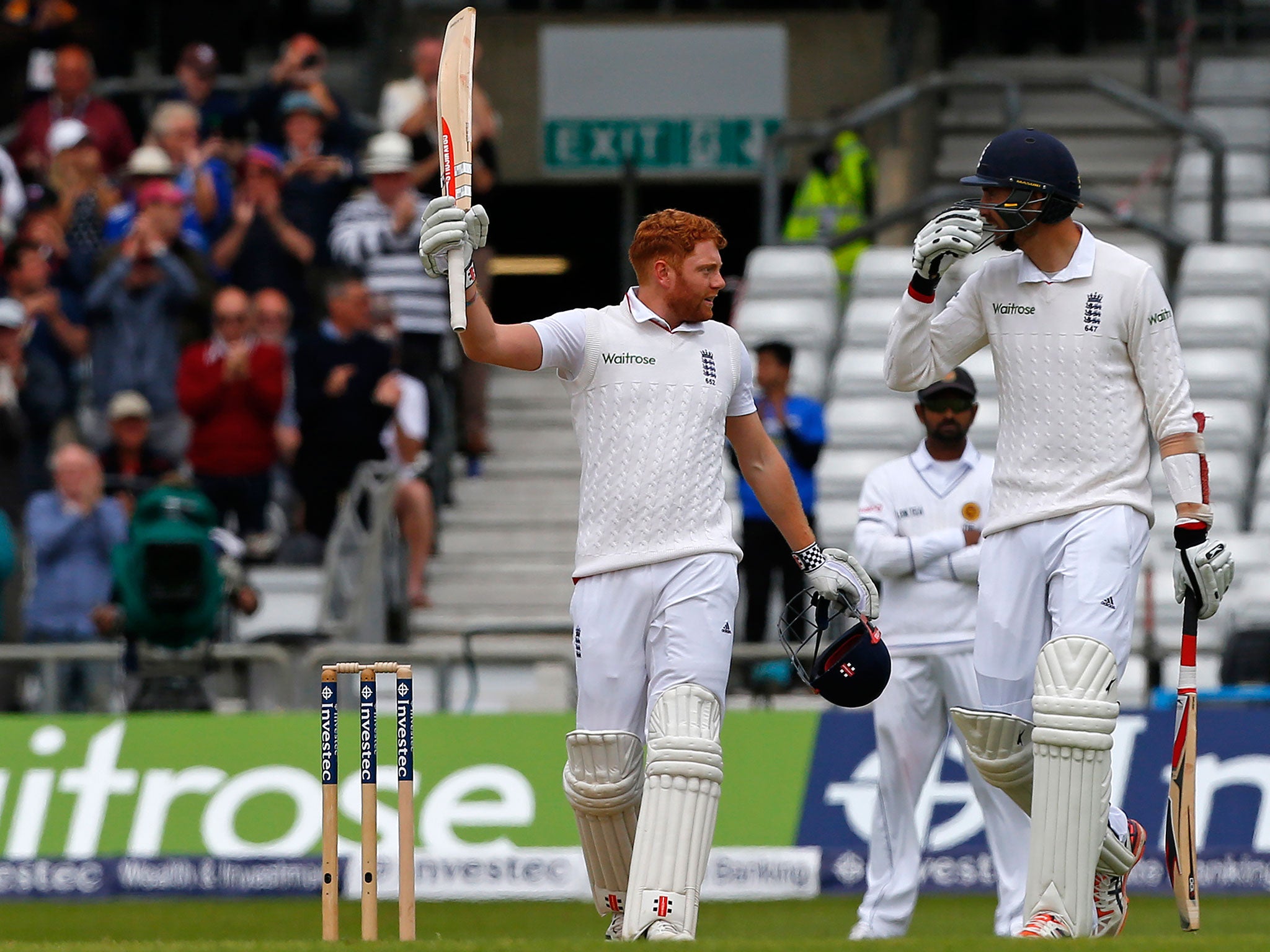 Jonny Bairstow celebrates reaching 150 against Sri Lanka