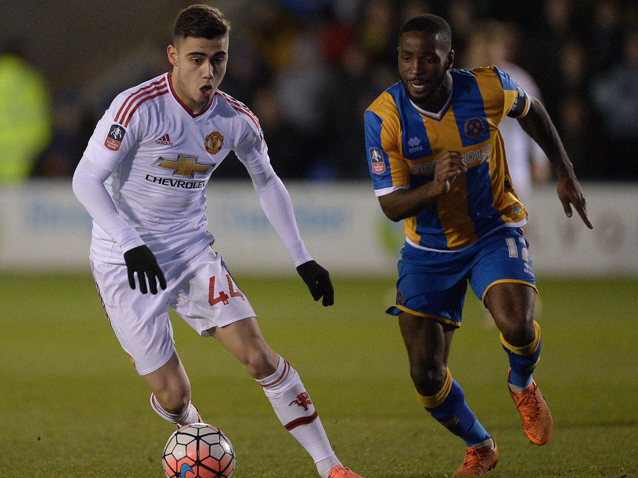 Andreas Pereira in action for Manchester United against Shrewsbury in the FA Cup back in February