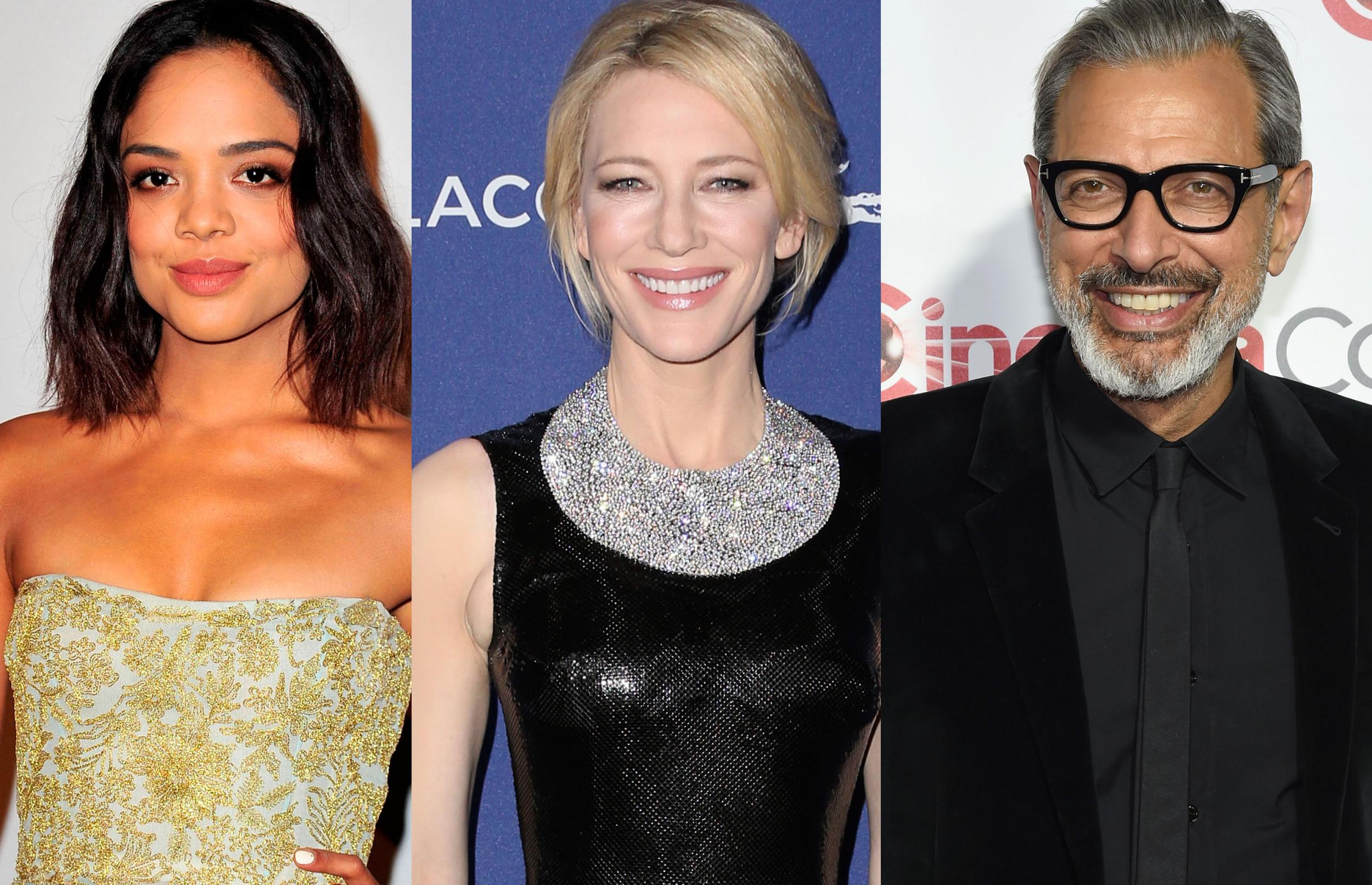 Tessa Thompson, Cate Blanchett and Jeff Goldblum.