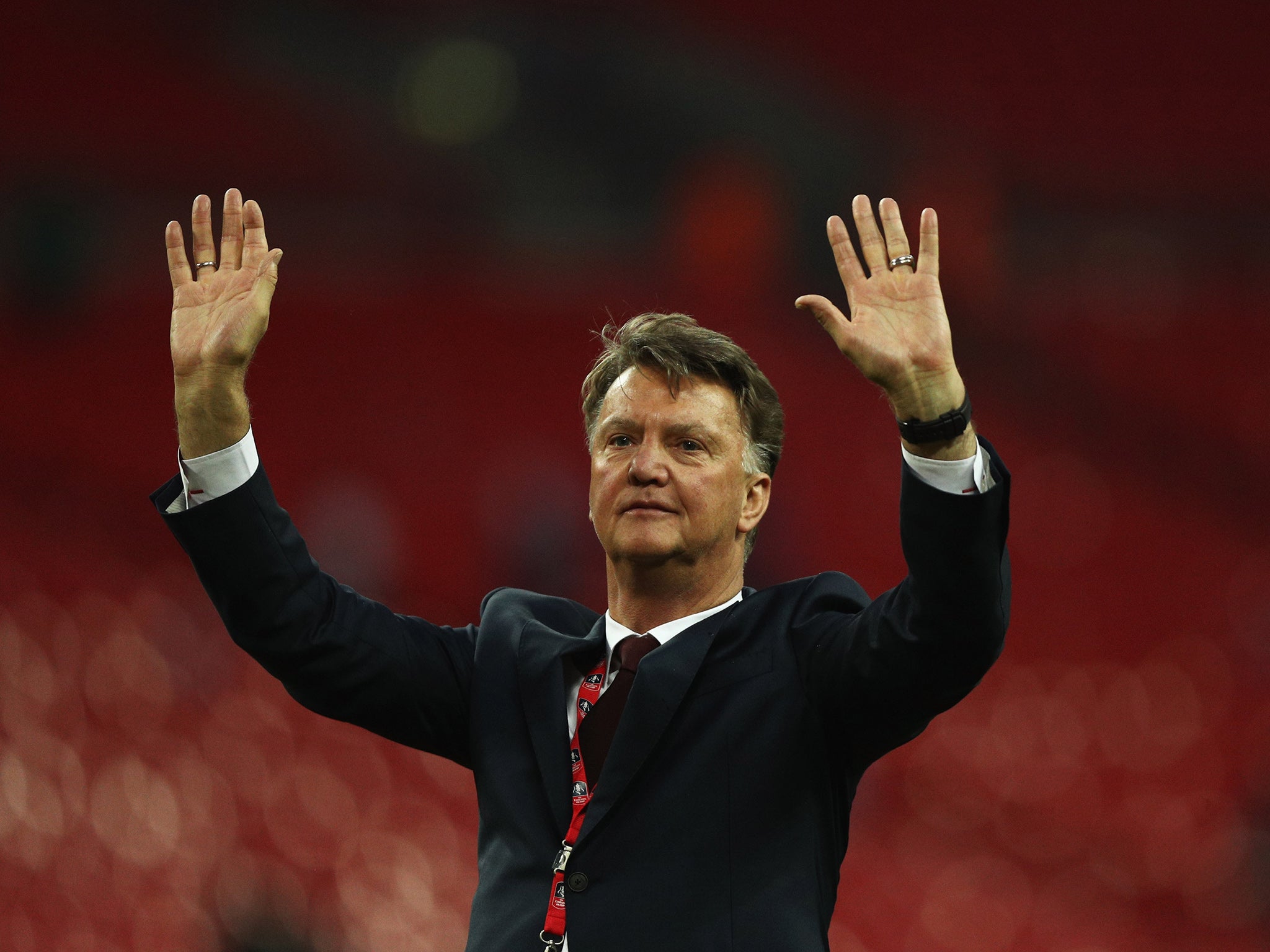 Van Gaal salutes the United fans after the FA Cup final victory