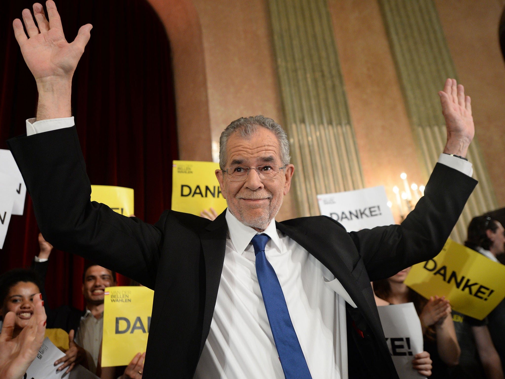 Alexander Van der Bellen reacts during an election party after the second round of the Austrian President elections on 22 May, 2016, in Vienna