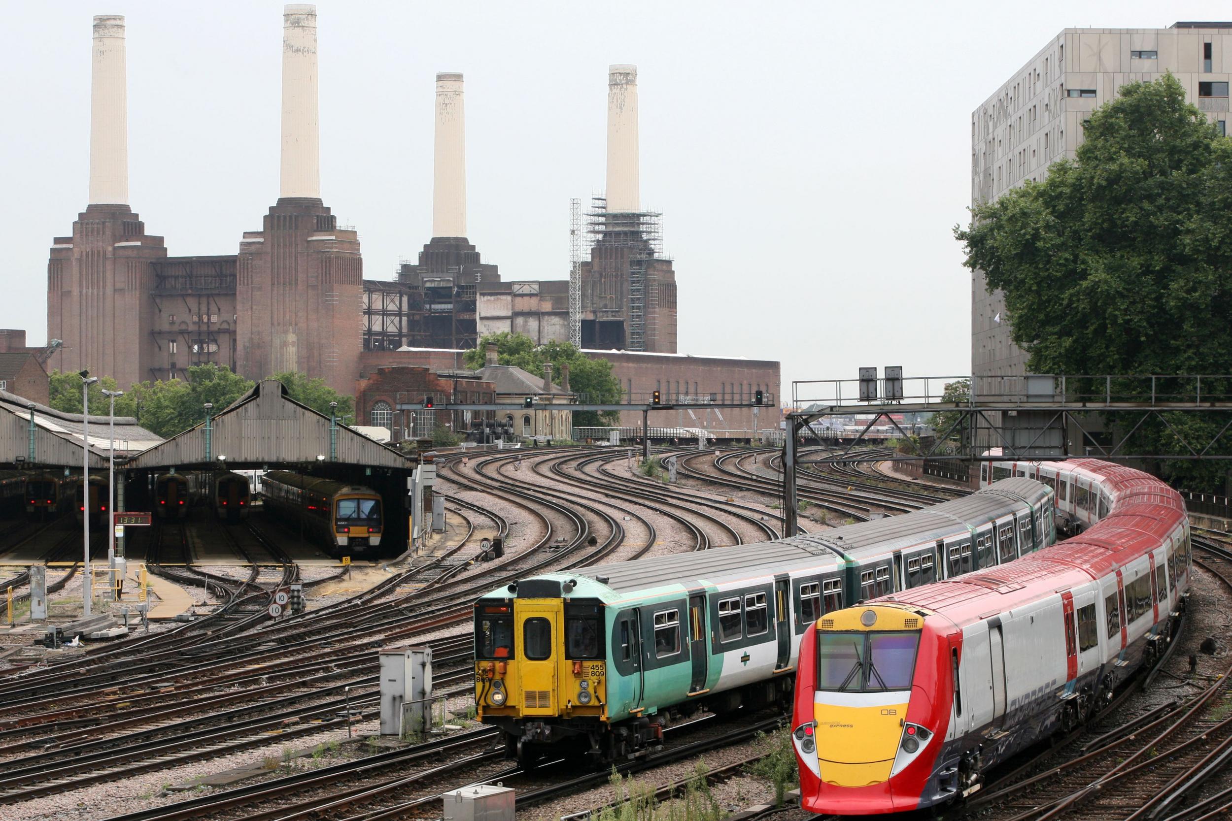 A Southern train and Gatwick Express train