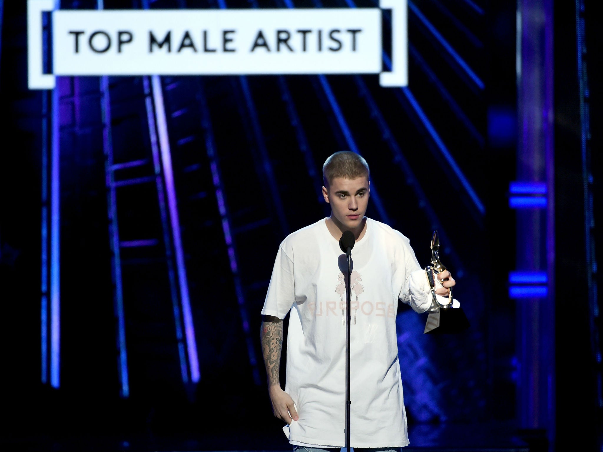 Justin Bieber wins a Billboard award on Sunday evening